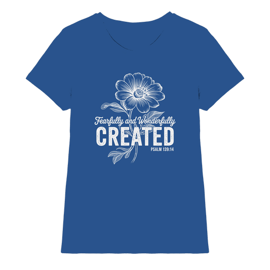 Fearfully and Wonderfully Created – Floral Grace Design - Ladies Premium Shirt - Lady-Shirts - Royal Blue - GfoitMa