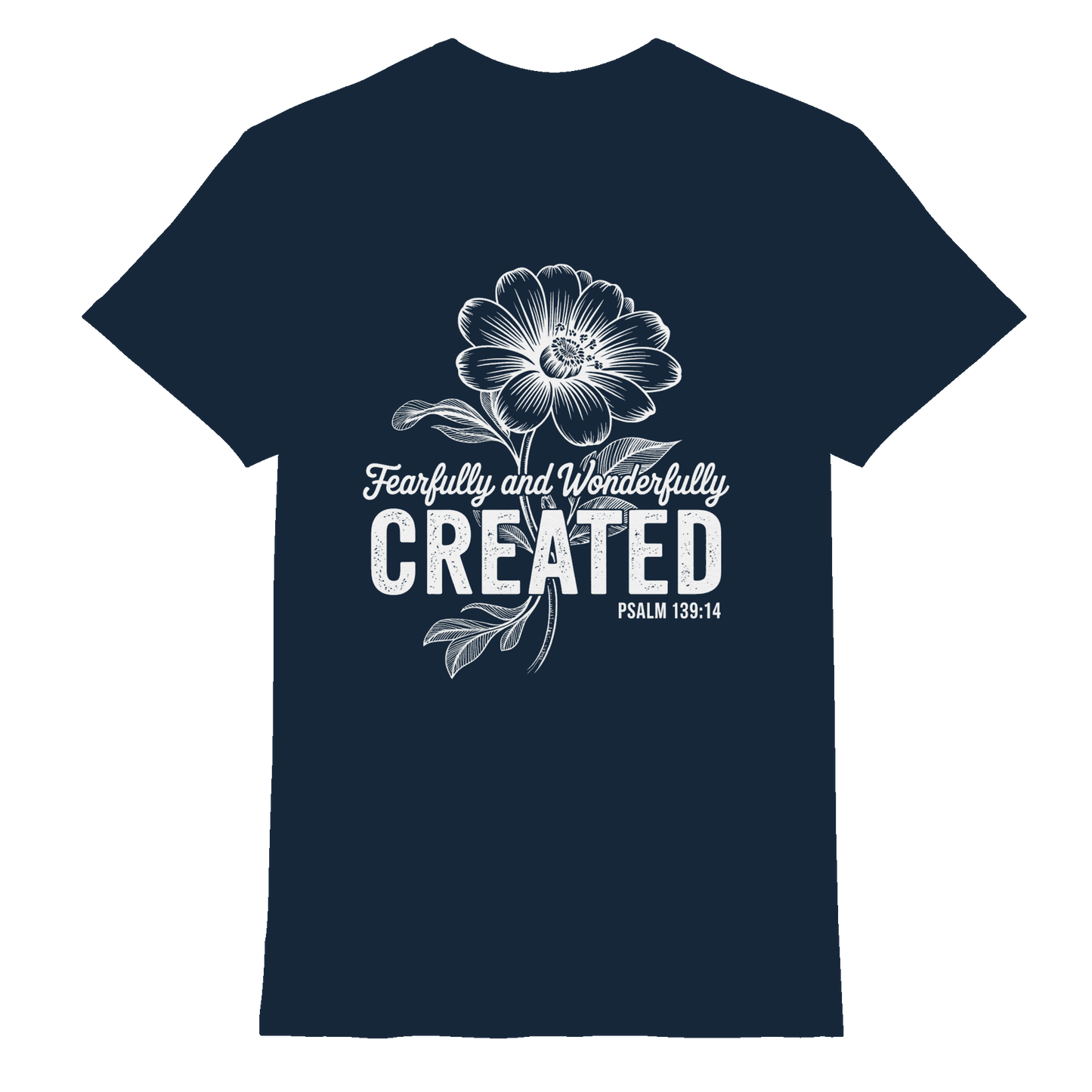 Fearfully and Wonderfully Created – Floral Grace Design - Premium Shirt - Unisex-Shirts - Navy - GfoitMa