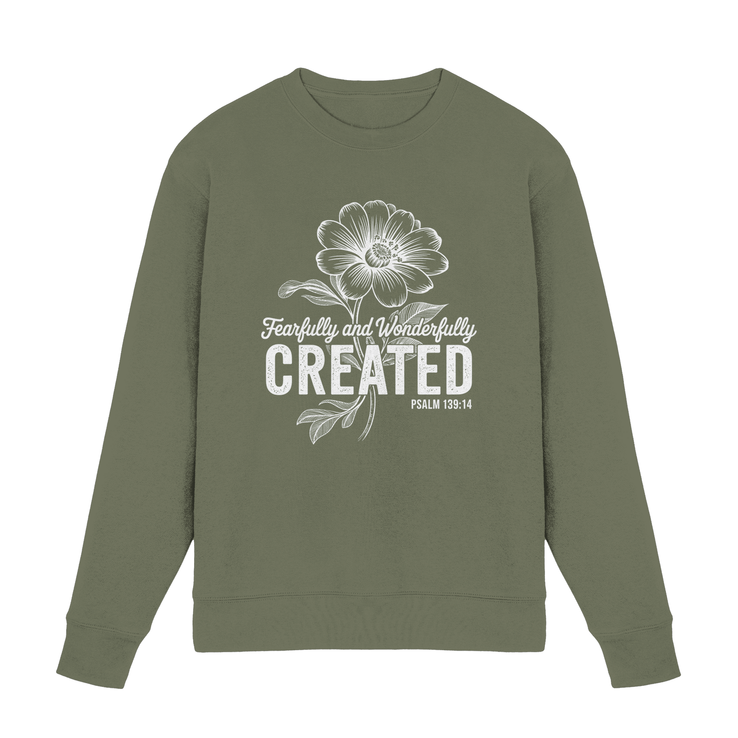 Fearfully and Wonderfully Created – Floral Grace Design - Premium Sweatshirt - Sweatshirts - Classic Olive - GfoitMa