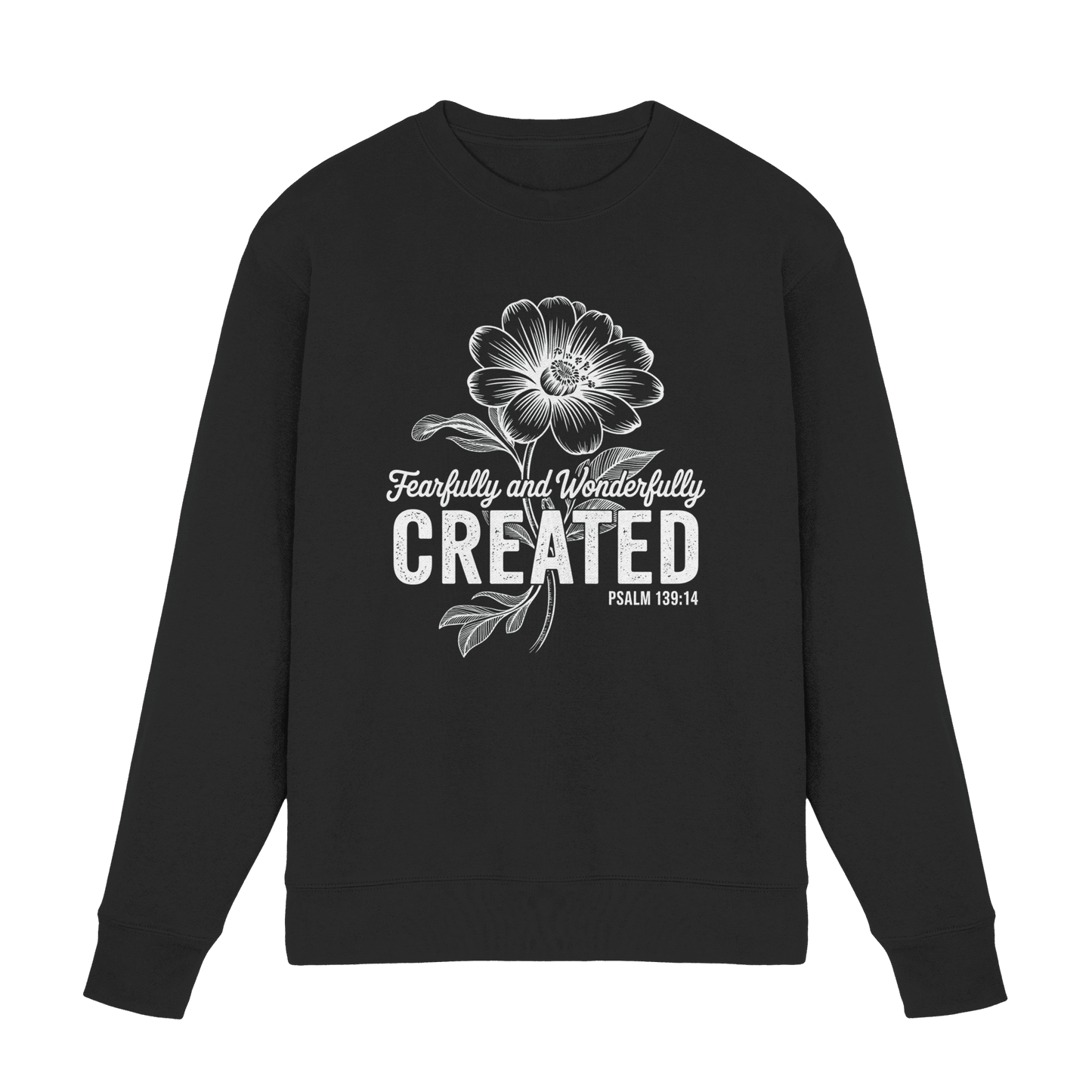 Fearfully and Wonderfully Created – Floral Grace Design - Premium Sweatshirt - Sweatshirts - Black - GfoitMa