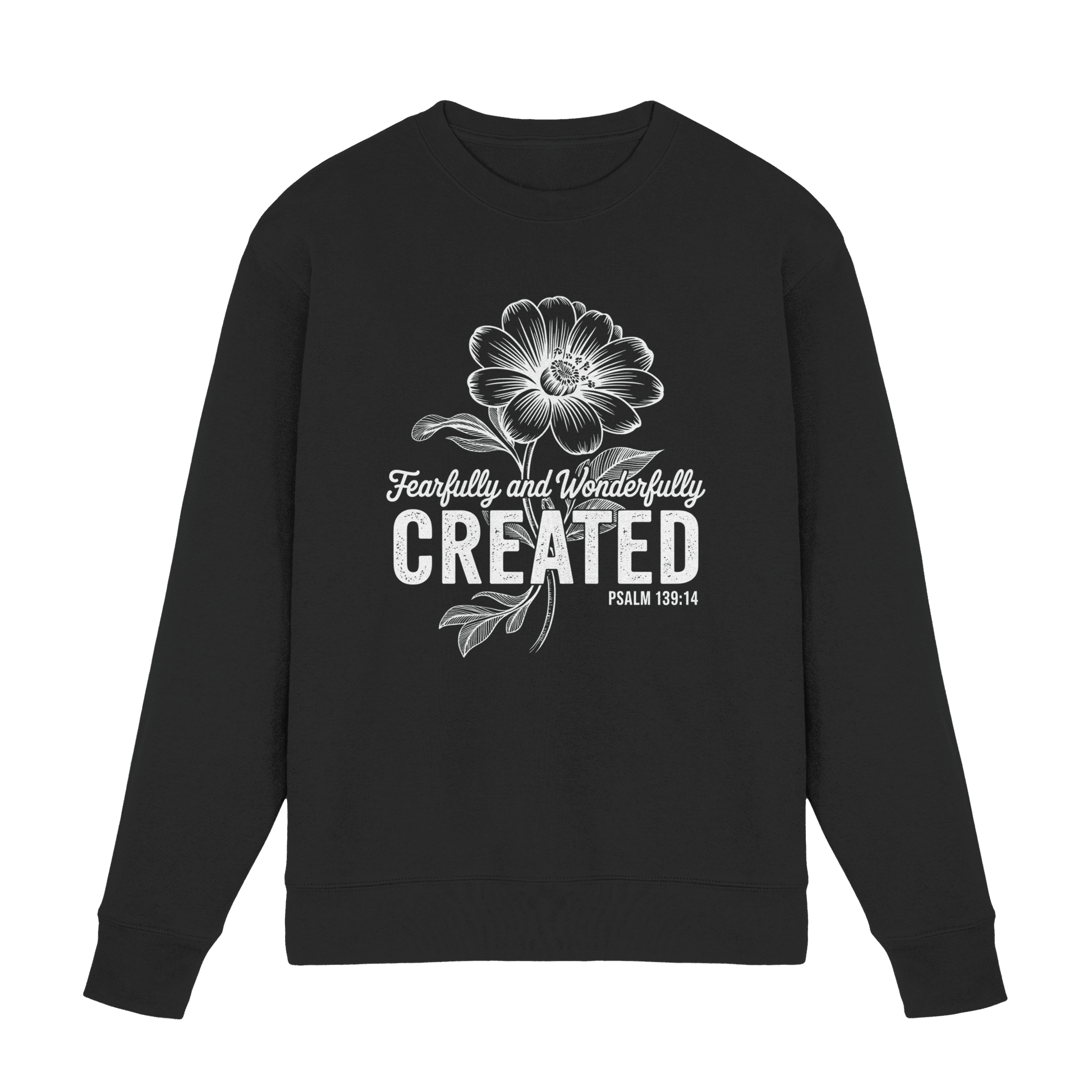 Fearfully and Wonderfully Created – Floral Grace Design - Premium Sweatshirt - Sweatshirts - Black - GfoitMa