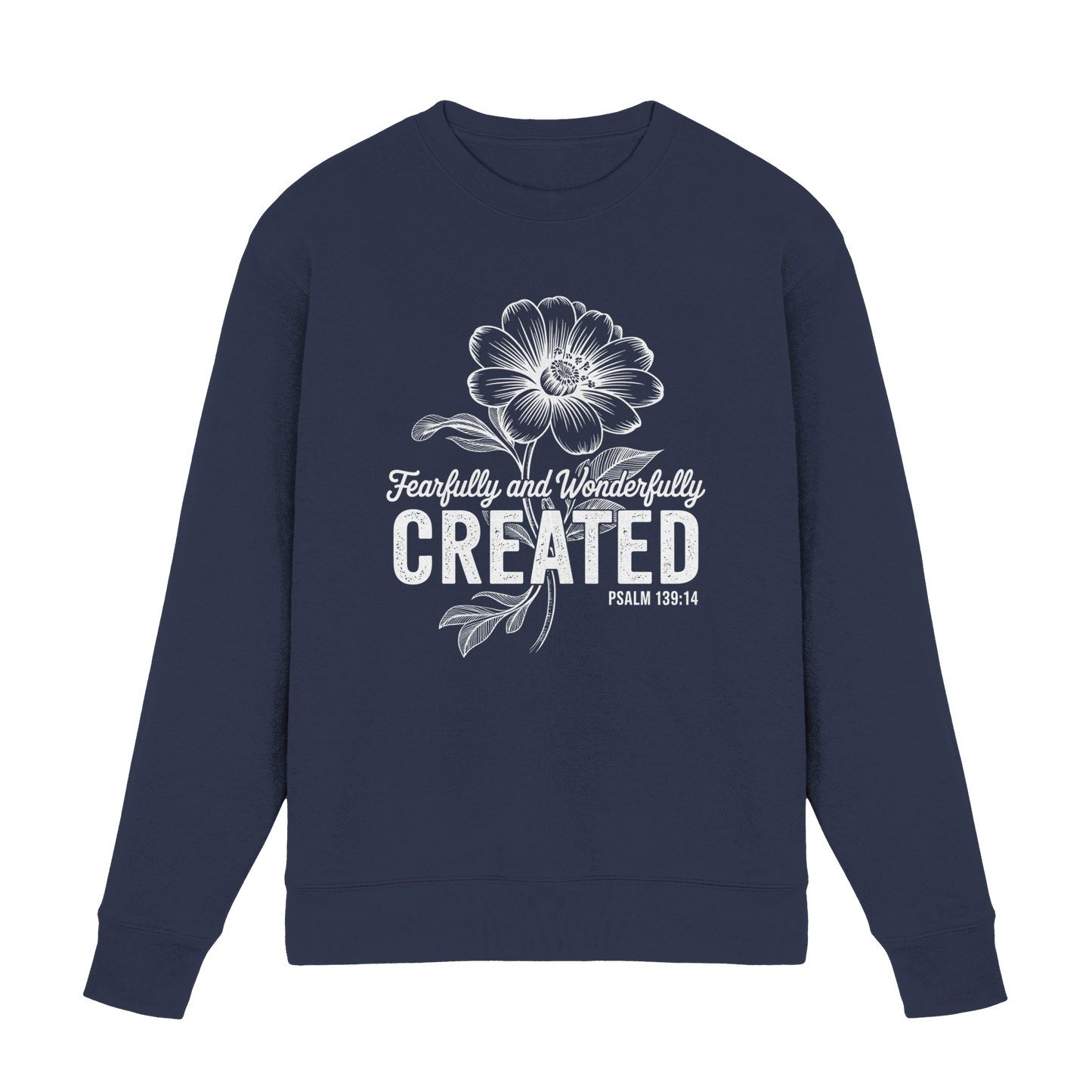 Fearfully and Wonderfully Created – Floral Grace Design - Premium Sweatshirt - Sweatshirts - Deep Navy - GfoitMa