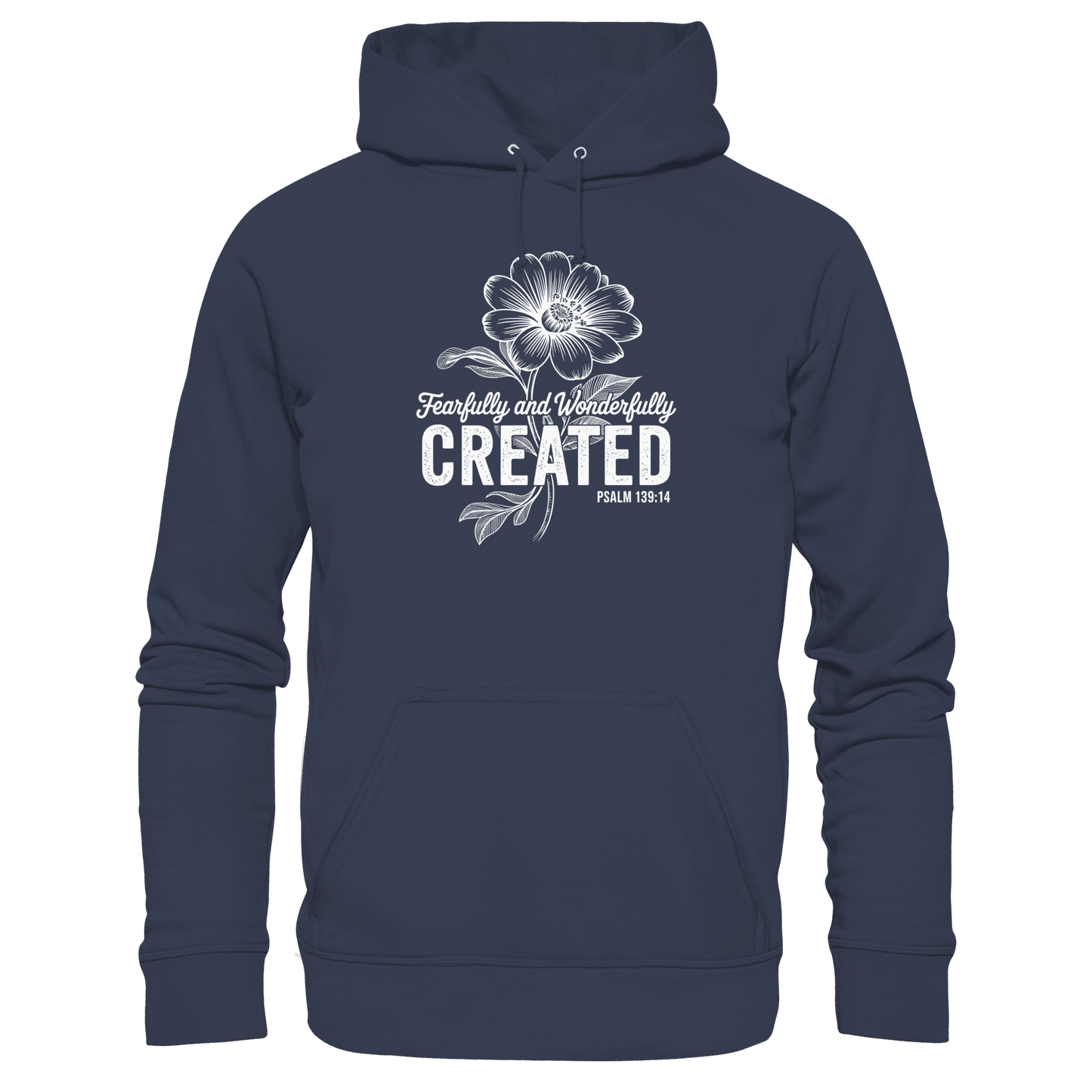 Fearfully and Wonderfully Created – Floral Grace Design - Premium Unisex Hoodie - Hoodies - Deep Navy - GfoitMa
