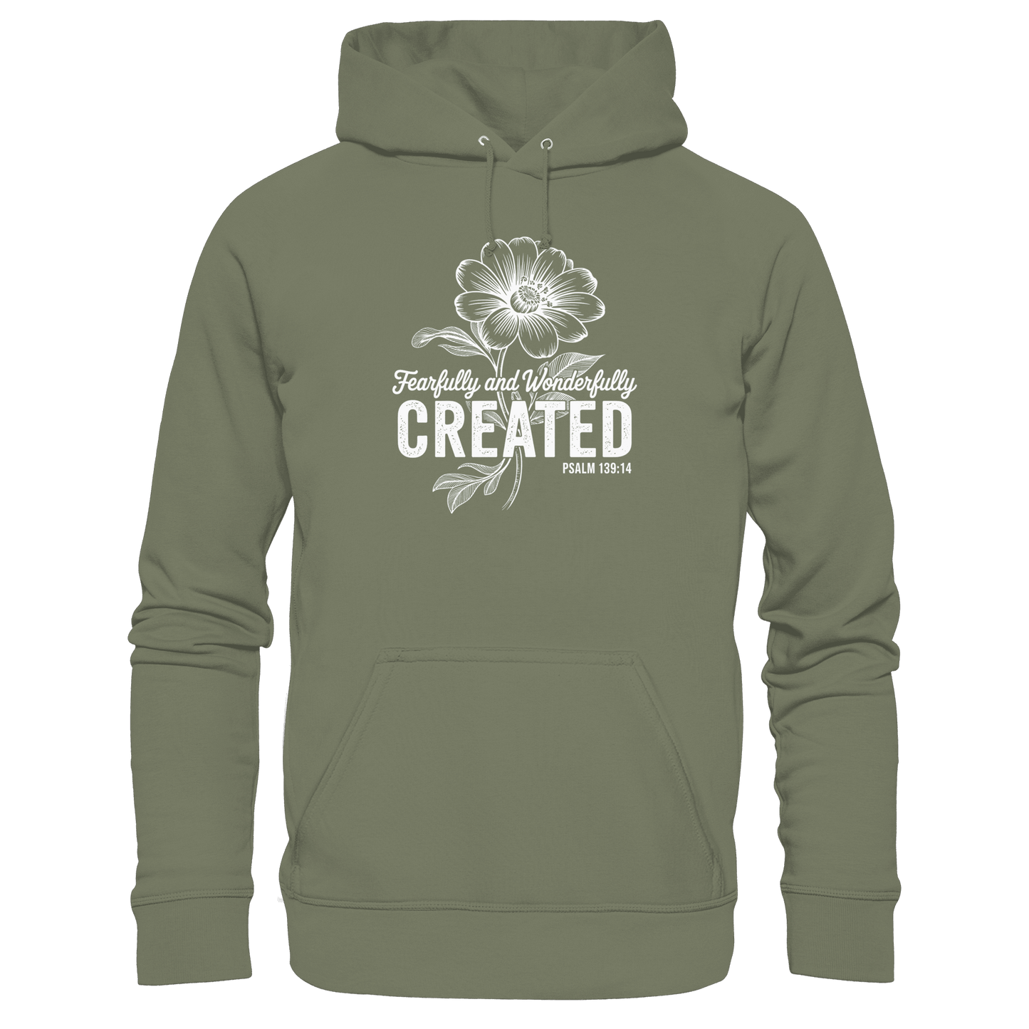 Fearfully and Wonderfully Created – Floral Grace Design - Premium Unisex Hoodie - Hoodies - Classic Olive - GfoitMa
