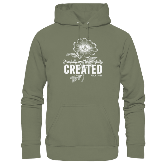 Fearfully and Wonderfully Created – Floral Grace Design - Premium Unisex Hoodie - Hoodies - Classic Olive - GfoitMa