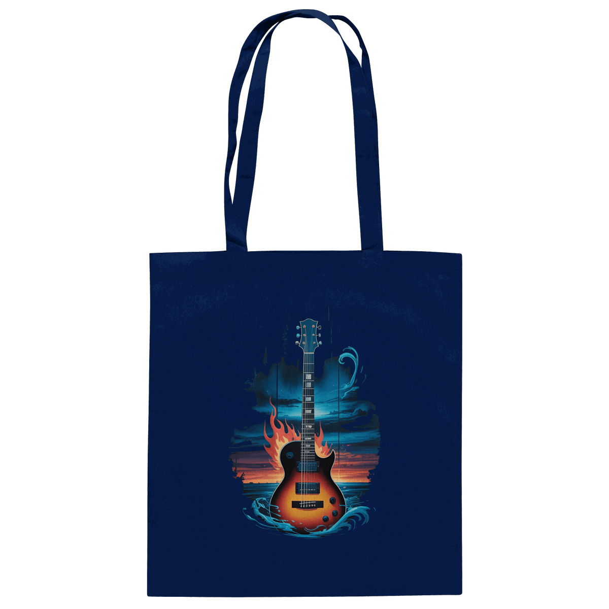 Fire & Water Guitar – Künstlerisches Gitarren Design für Musiker & Worshipper - Baumwolltasche - Taschen - French Navy - GfoitMa