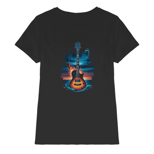 Fire & Water Guitar – Künstlerisches Gitarren Design für Musiker & Worshipper - Ladies Premium Shirt - Lady-Shirts - Black - GfoitMa