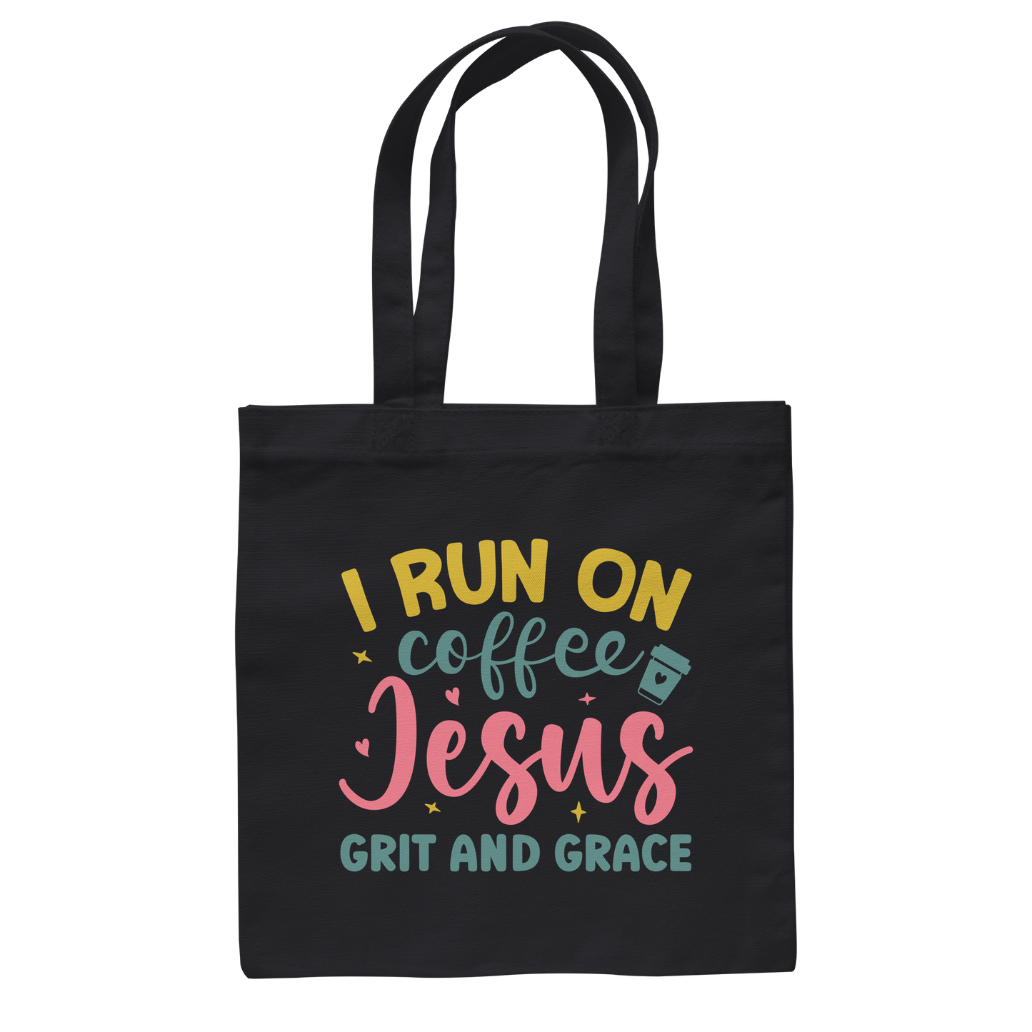 I run on coffee, Jesus, grit and grace | Christliche Produkte - Baumwolltasche
