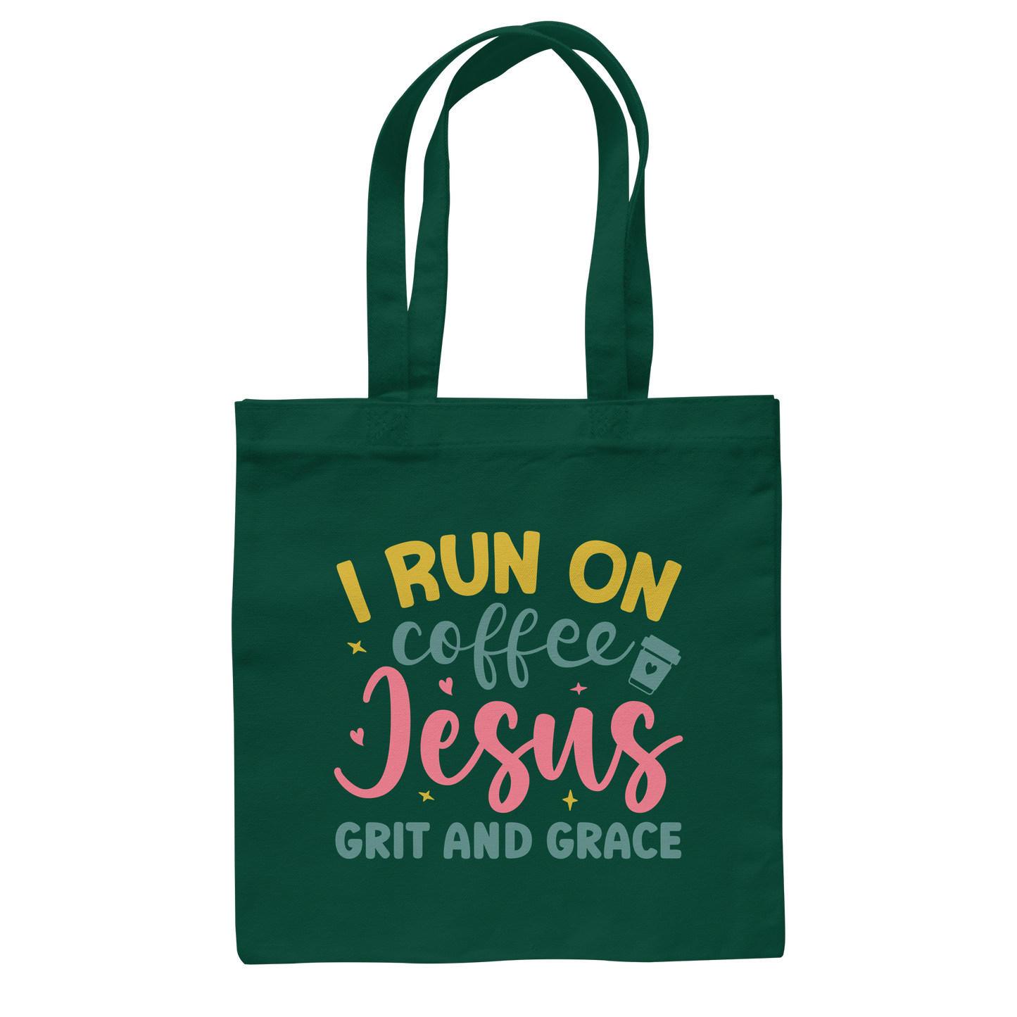 I run on coffee, Jesus, grit and grace | Christliche Produkte - Baumwolltasche