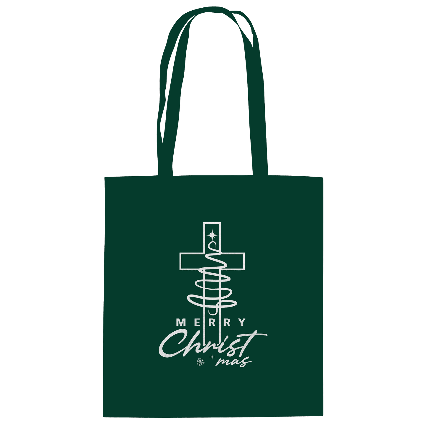 Kreuz und Christbaum – Merry Christ*mas Design - Baumwolltasche