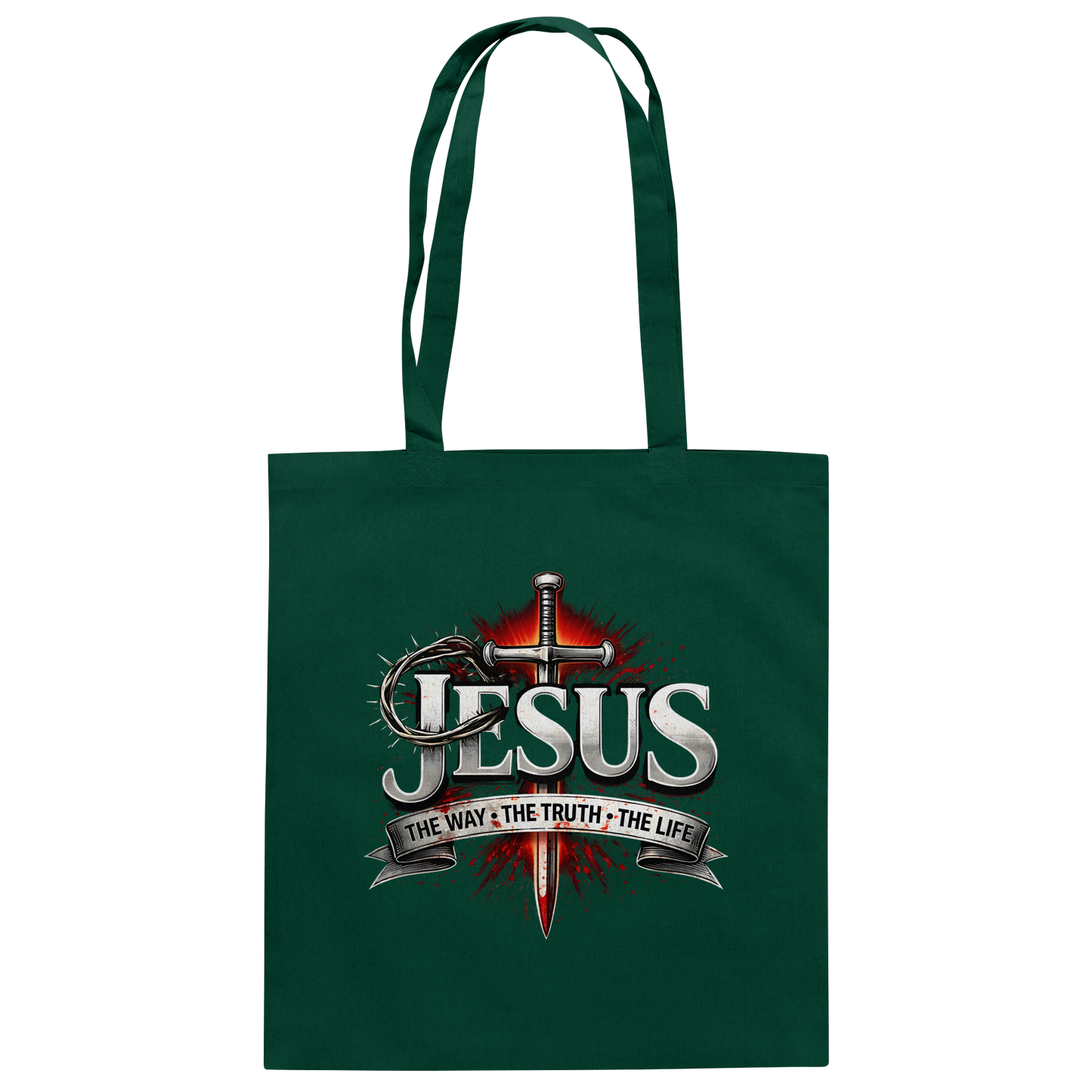 „Jesus: Der Weg, die Wahrheit, das Leben“ mit Schwert und Dornenkrone - Baumwolltasche