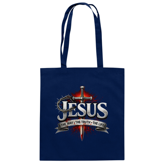 „Jesus: Der Weg, die Wahrheit, das Leben“ mit Schwert und Dornenkrone - Baumwolltasche