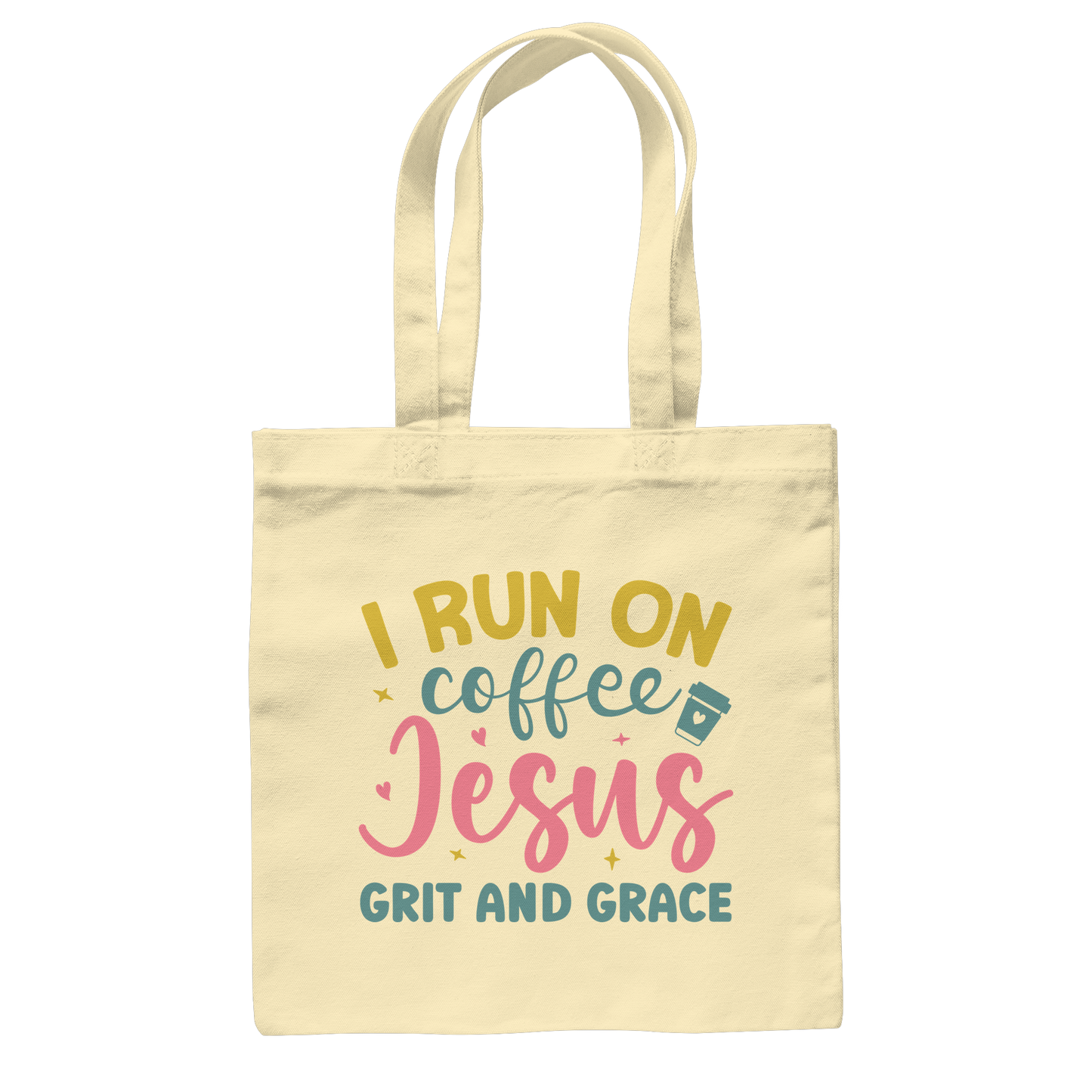 I run on coffee, Jesus, grit and grace | Christliche Produkte - Baumwolltasche