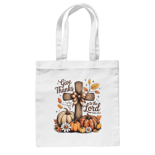 Give Thanks to the Lord – Psalm 136:1 | Christliche Kleidung & Geschenke im Retro-Design - Baumwolltasche