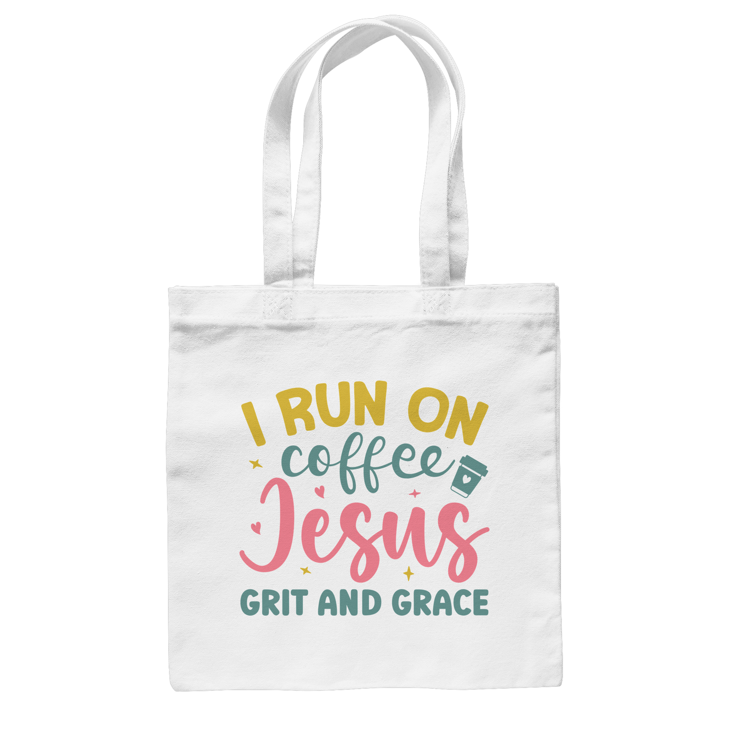 I run on coffee, Jesus, grit and grace | Christliche Produkte - Baumwolltasche