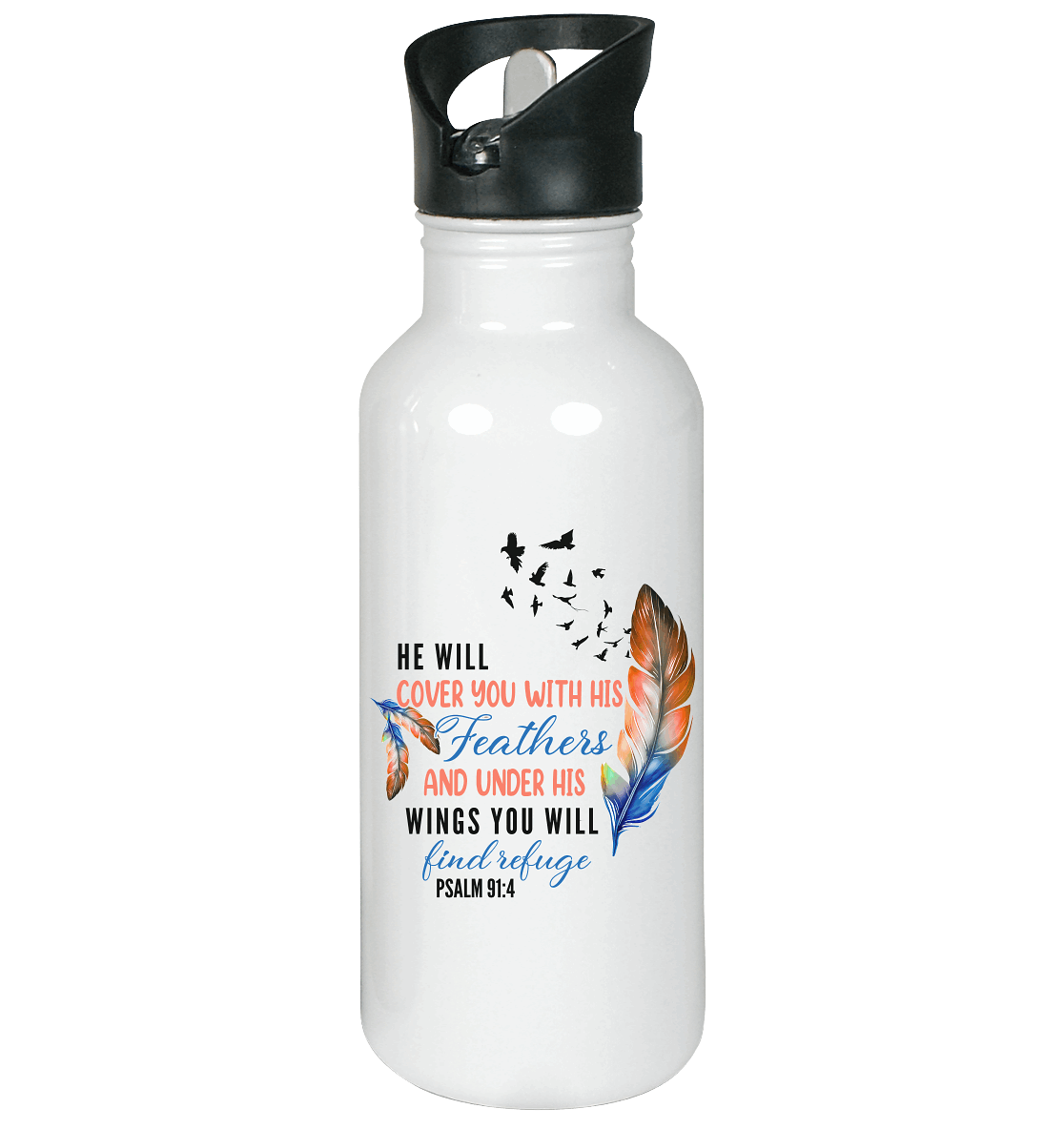 Psalm 91:4 - He will cover you with his Feathers - Edelstahl-Trinkflasche