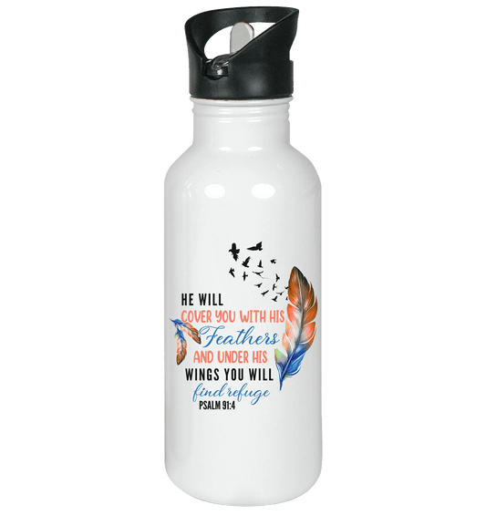 Psalm 91:4 - He will cover you with his Feathers - Edelstahl-Trinkflasche