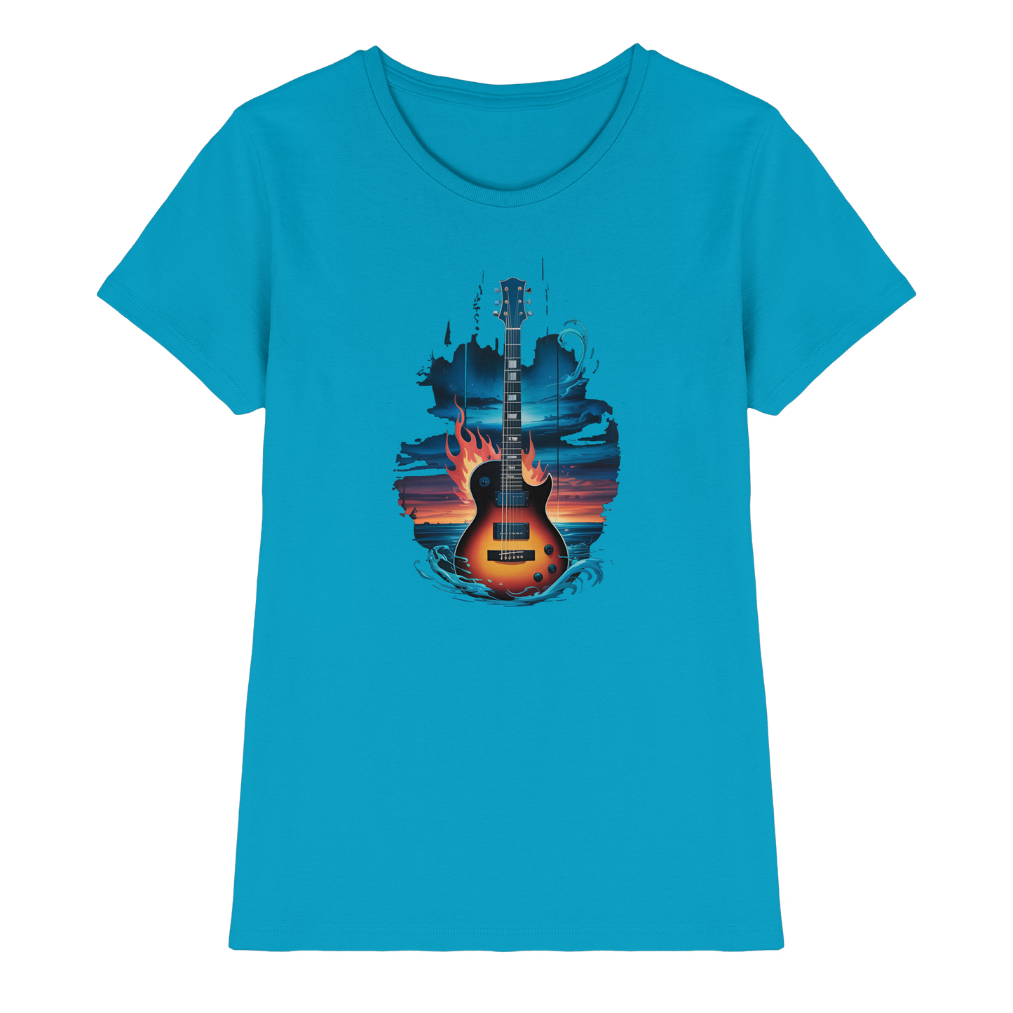Fire & Water Guitar – Artistic Guitar Design for Musicians & Worshippers - Ladies Premium Shirt