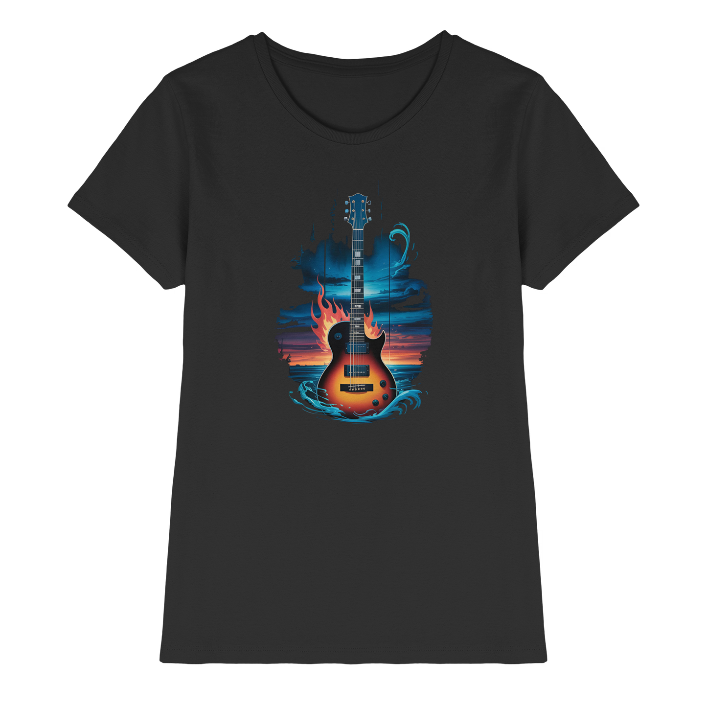Fire & Water Guitar – Artistic Guitar Design for Musicians & Worshippers - Ladies Premium Shirt