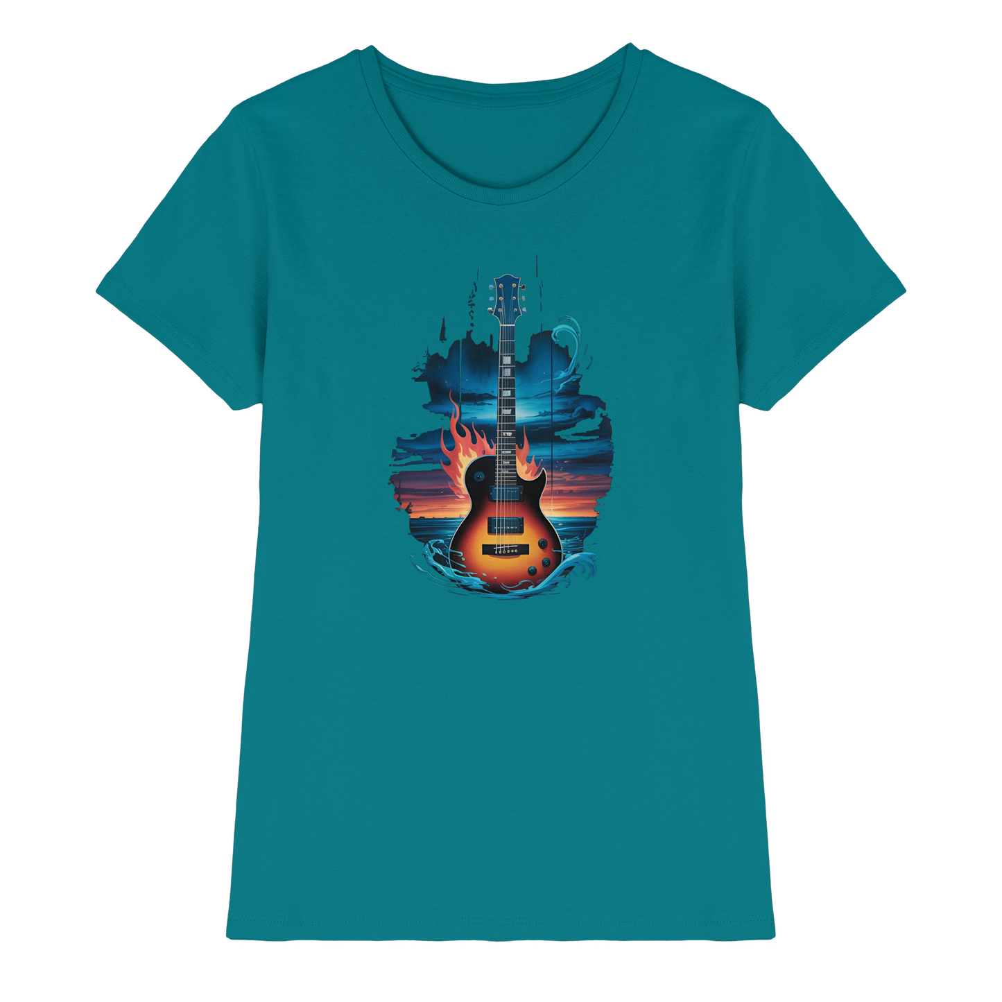 Fire & Water Guitar – Artistic Guitar Design for Musicians & Worshippers - Ladies Premium Shirt