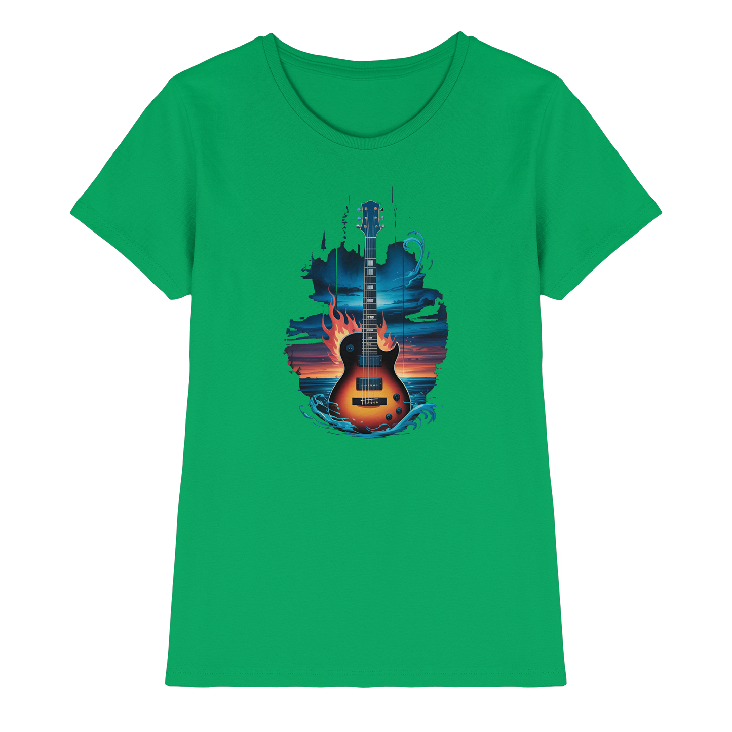 Fire & Water Guitar – Artistic Guitar Design for Musicians & Worshippers - Ladies Premium Shirt