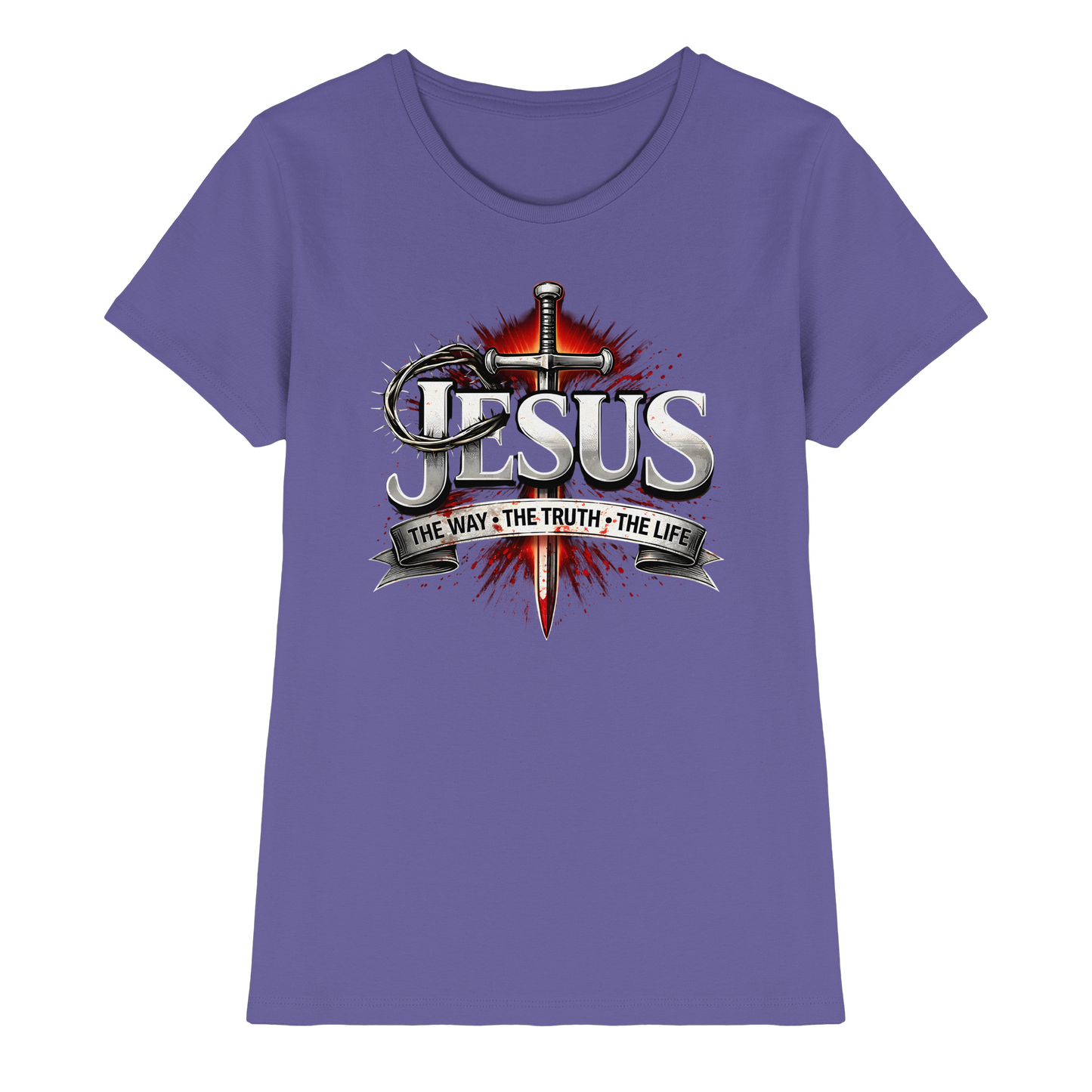 „Jesus: Der Weg, die Wahrheit, das Leben“ mit Schwert und Dornenkrone - Ladies Premium Shirt