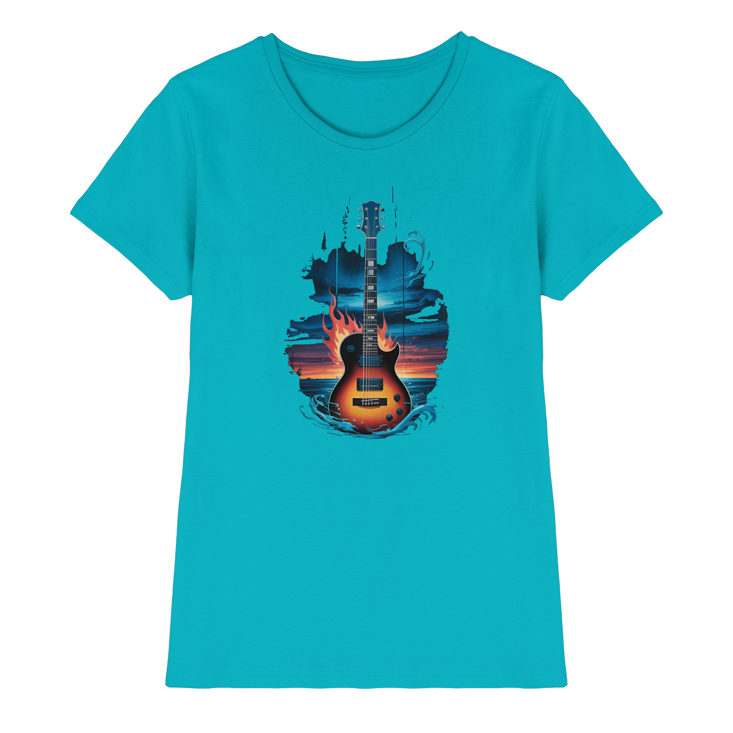 Fire & Water Guitar – Artistic Guitar Design for Musicians & Worshippers - Ladies Premium Shirt