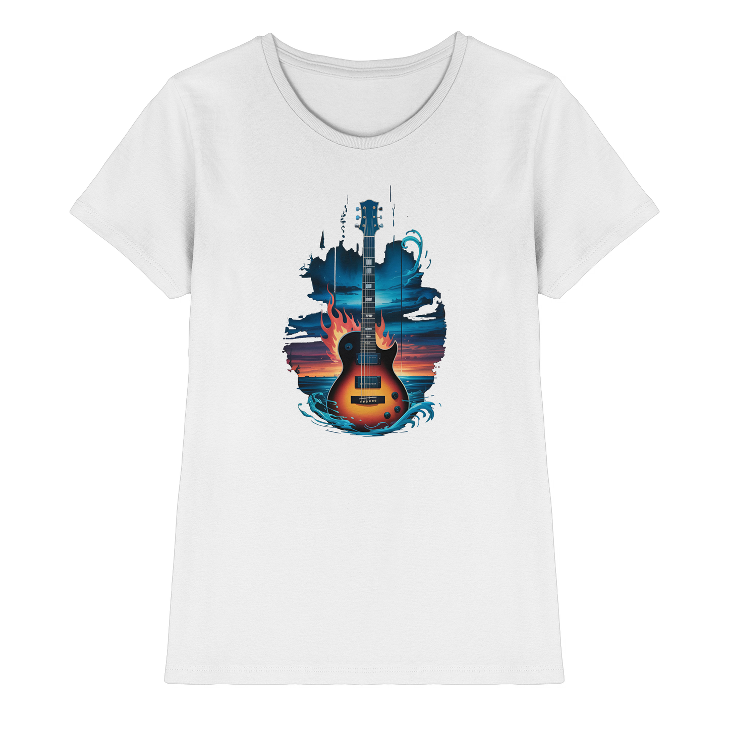 Fire & Water Guitar – Artistic Guitar Design for Musicians & Worshippers - Ladies Premium Shirt
