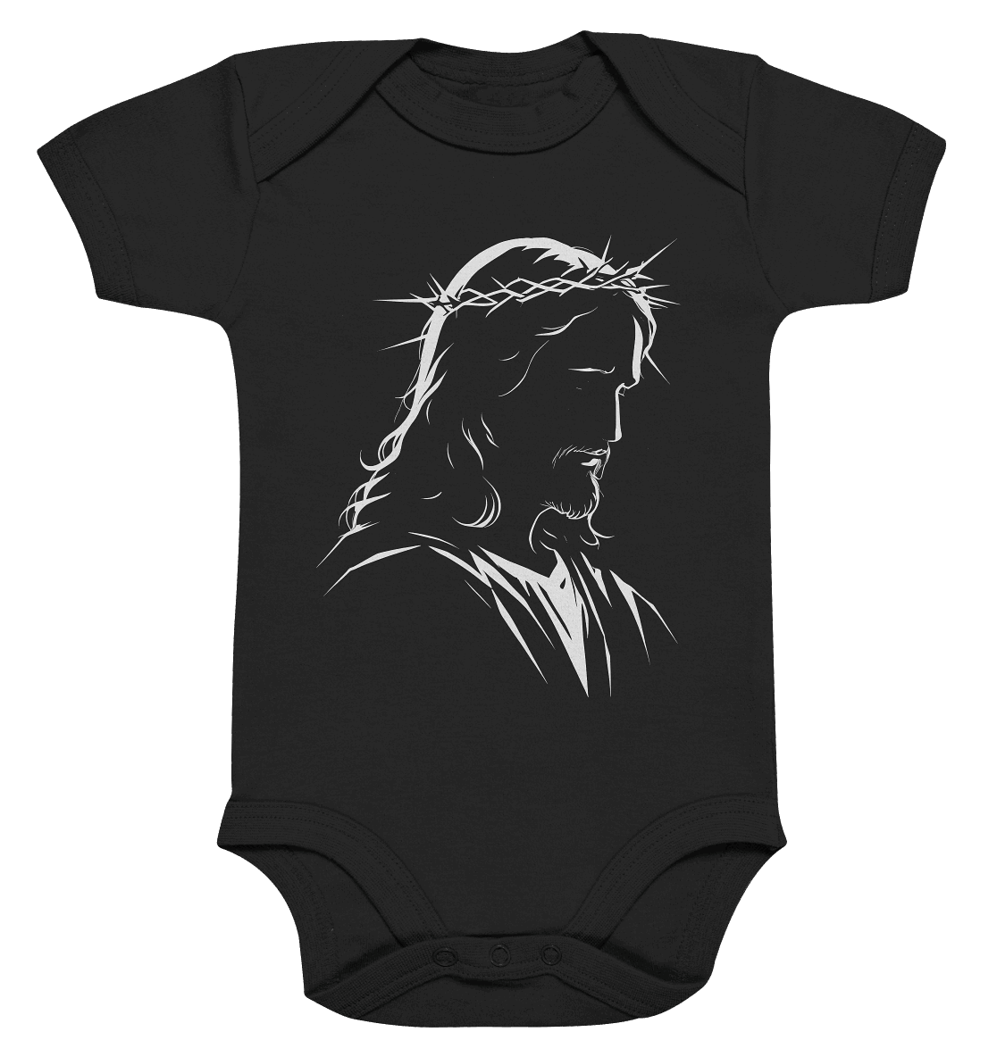 Der Blick des Erlösers – Jesus-Silhouette im Konturdesign | Christliche Kleidung - Organic Baby Bodysuit