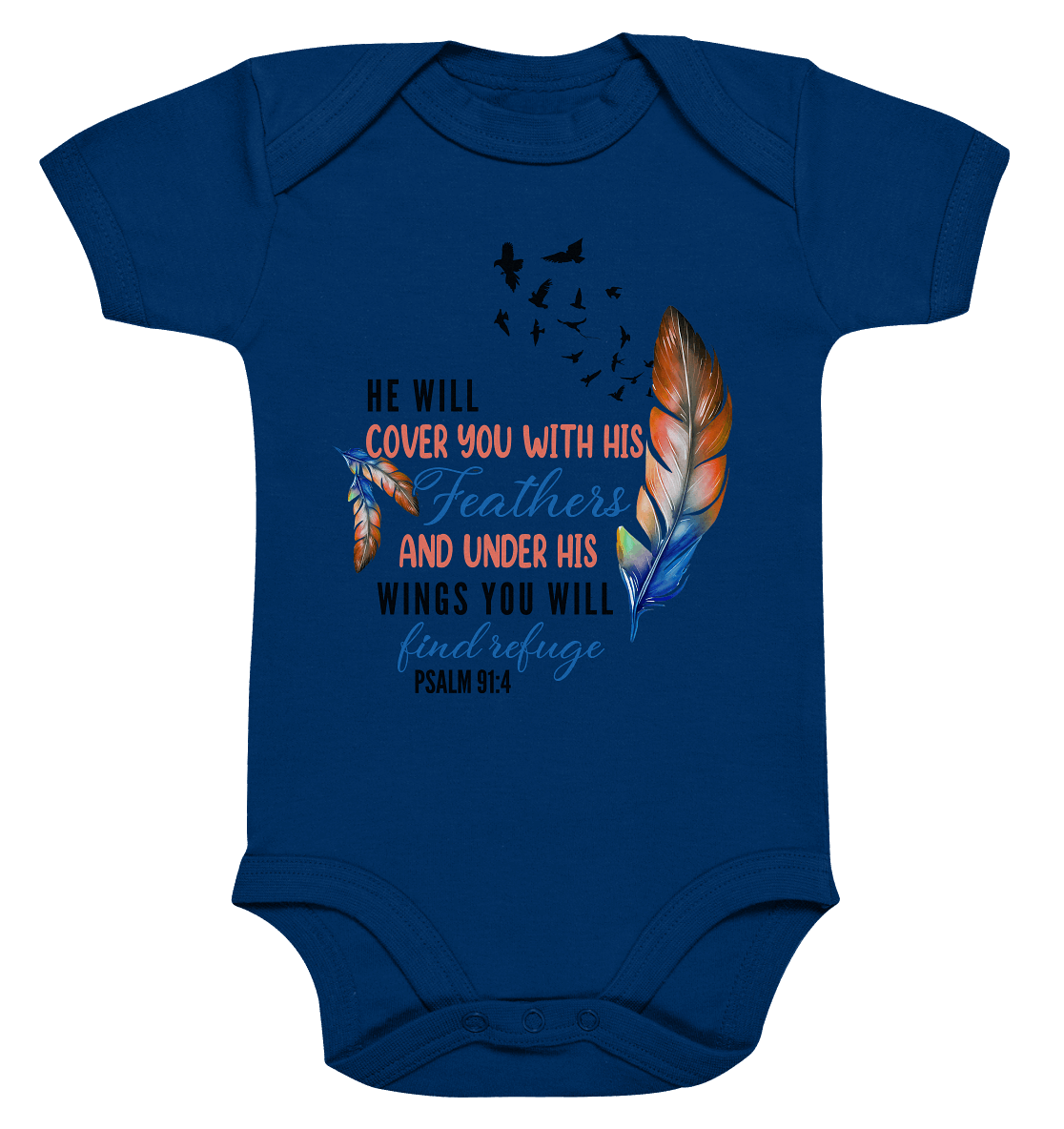Psalm 91:4 - He will cover you with his Feathers - Organic Baby Bodysuite