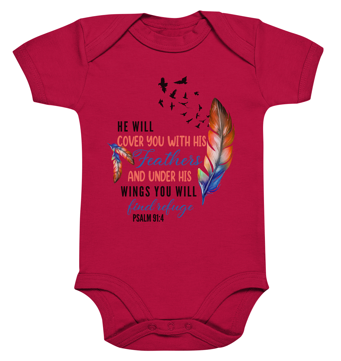 Psalm 91:4 - He will cover you with his Feathers - Organic Baby Bodysuite
