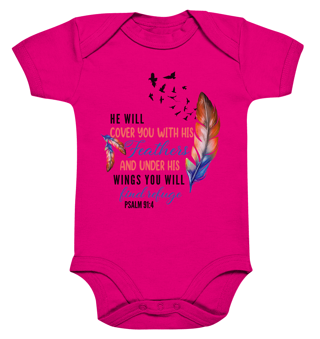 Psalm 91:4 - He will cover you with his Feathers - Organic Baby Bodysuite