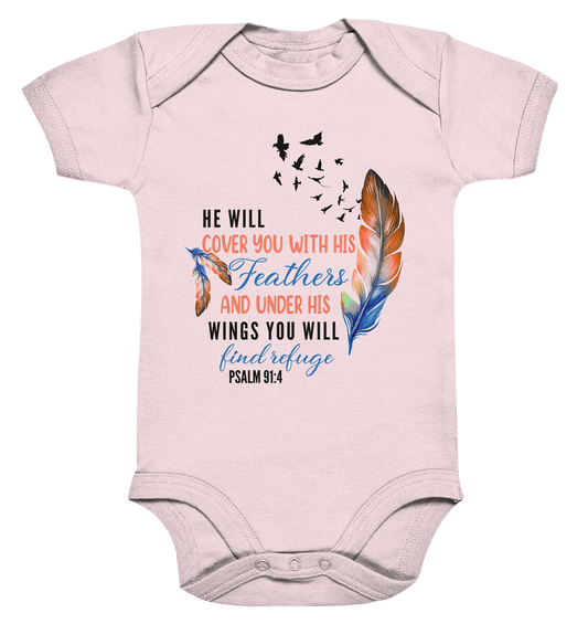 Psalm 91:4 - He will cover you with his Feathers - Organic Baby Bodysuite