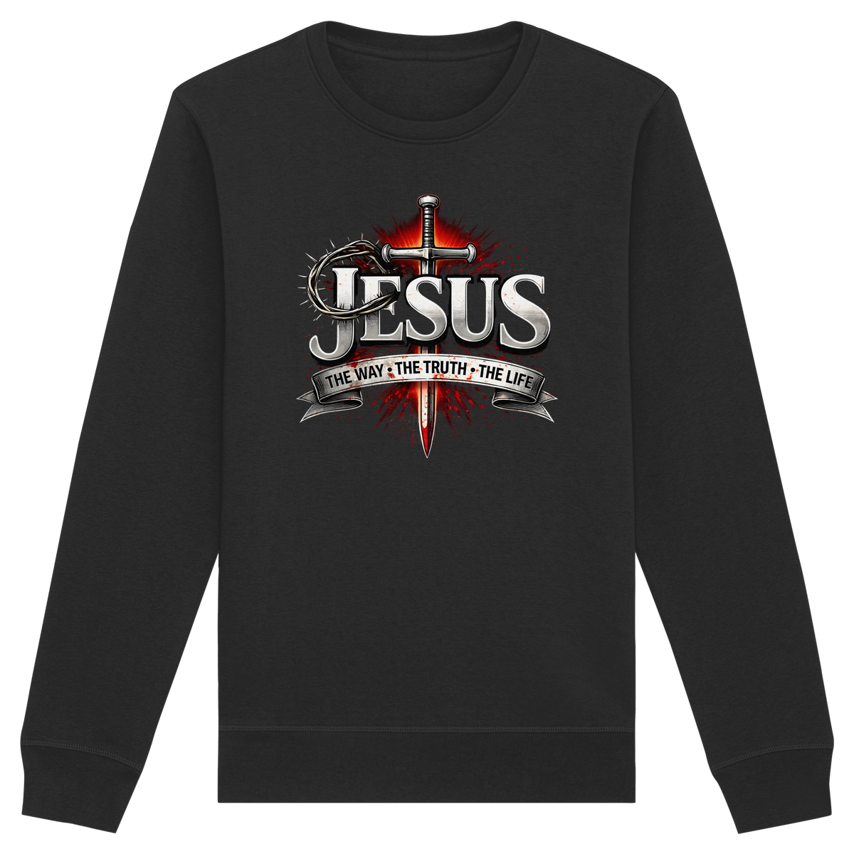 „Jesus: Der Weg, die Wahrheit, das Leben“ mit Schwert und Dornenkrone - Organic Basic Unisex Sweatshirt