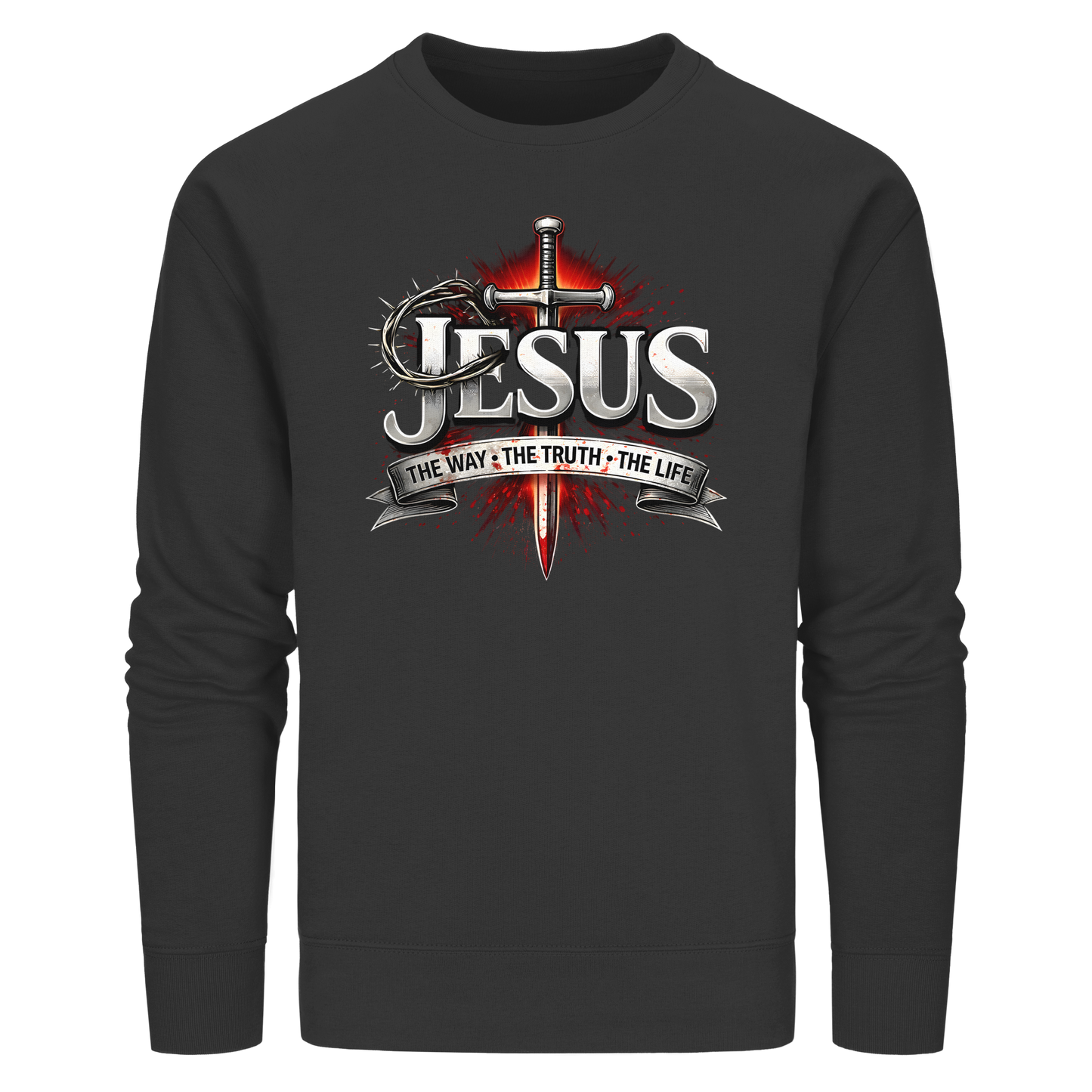 „Jesus: Der Weg, die Wahrheit, das Leben“ mit Schwert und Dornenkrone - Organic Basic Unisex Sweatshirt