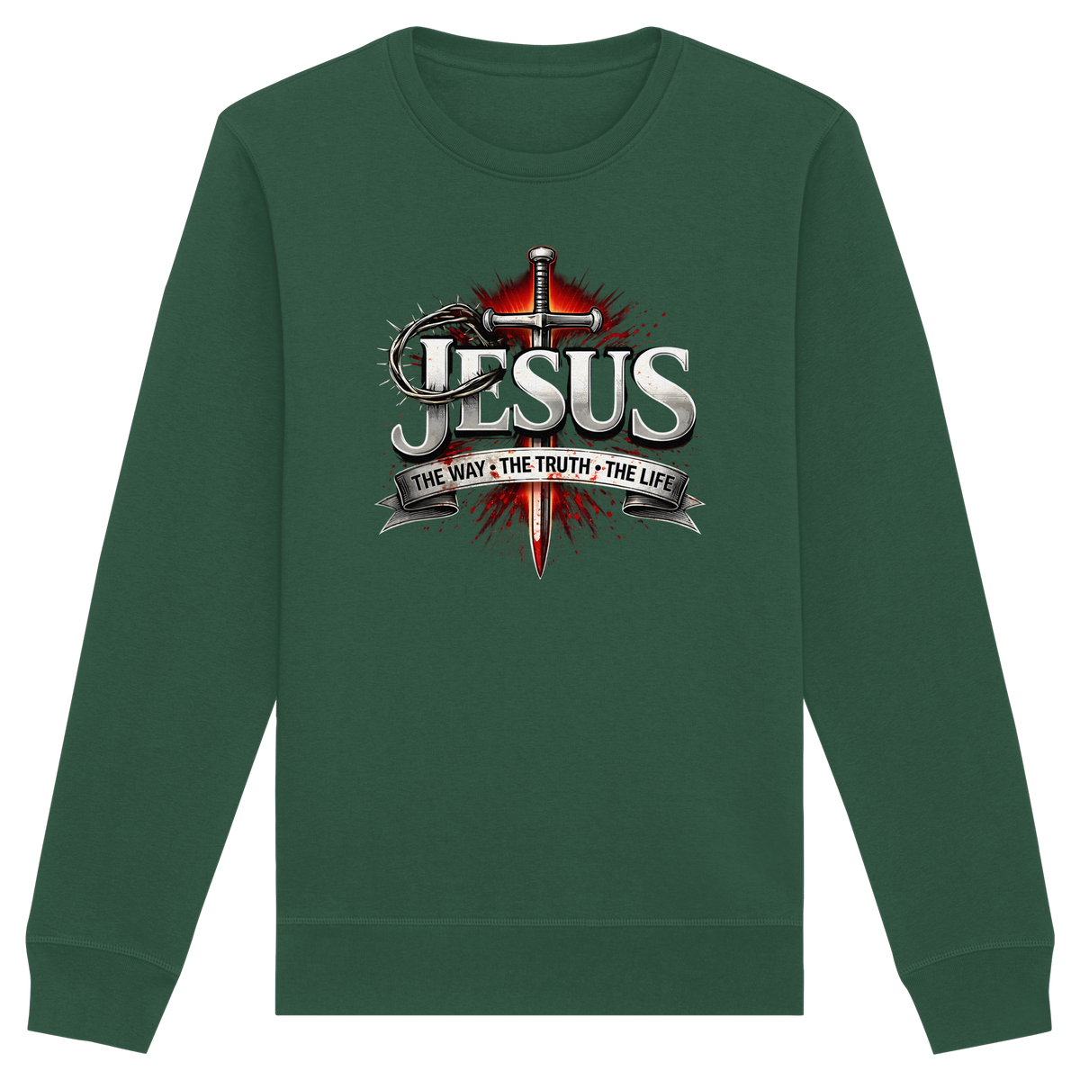 „Jesus: Der Weg, die Wahrheit, das Leben“ mit Schwert und Dornenkrone - Organic Basic Unisex Sweatshirt