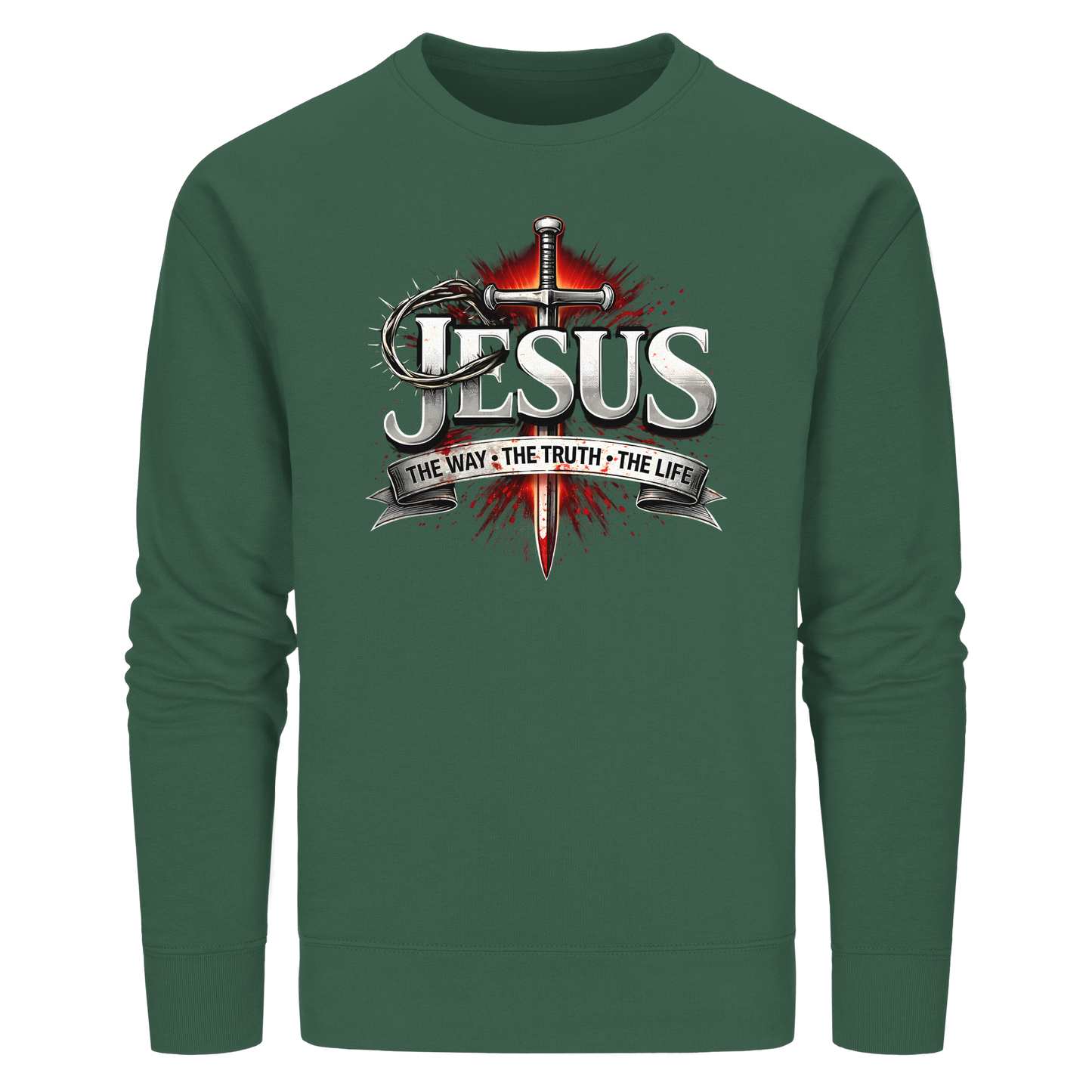 „Jesus: Der Weg, die Wahrheit, das Leben“ mit Schwert und Dornenkrone - Organic Basic Unisex Sweatshirt