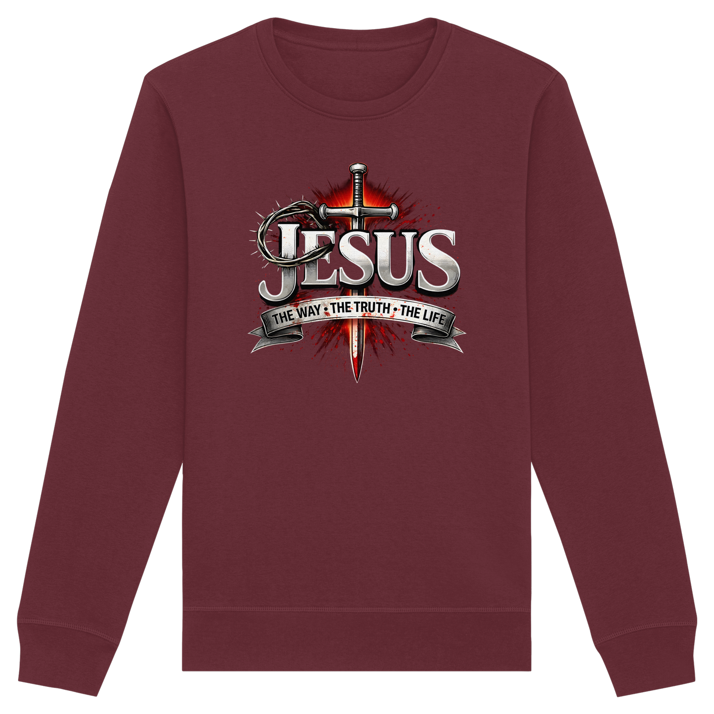 „Jesus: Der Weg, die Wahrheit, das Leben“ mit Schwert und Dornenkrone - Organic Basic Unisex Sweatshirt