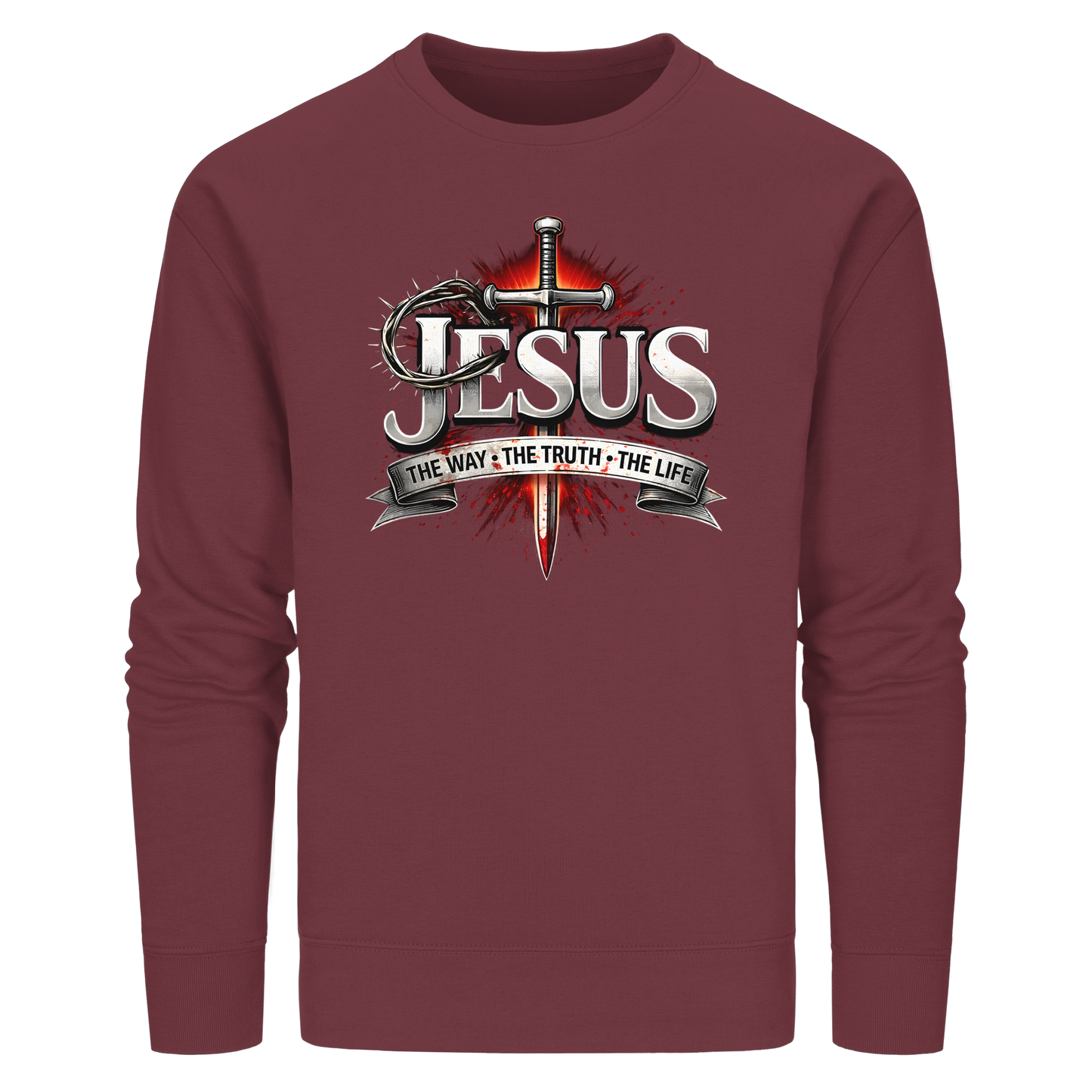 „Jesus: Der Weg, die Wahrheit, das Leben“ mit Schwert und Dornenkrone - Organic Basic Unisex Sweatshirt
