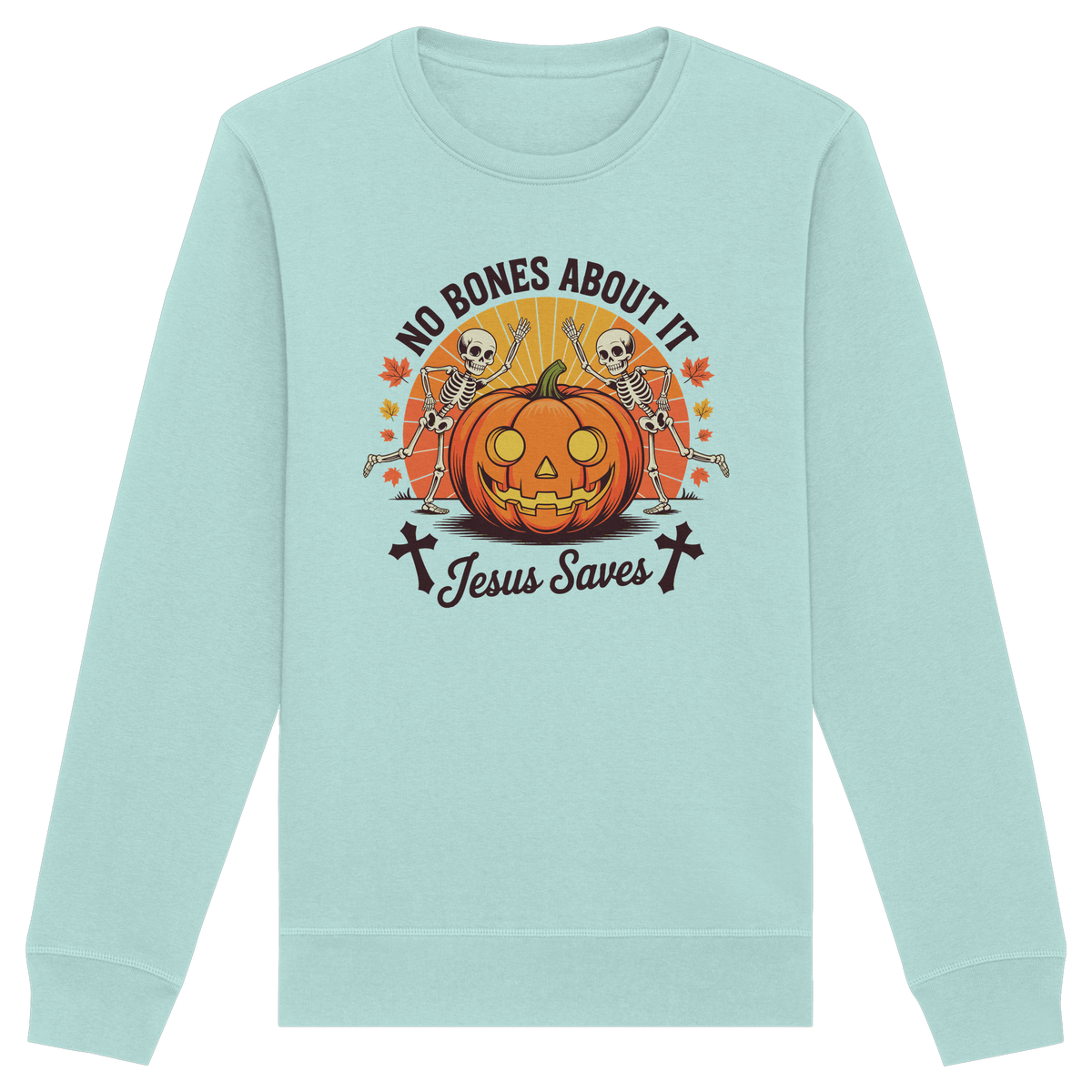 No Bones About It – Jesus Saves | Christliche Kleidung & Geschenke zu Halloween - Organic Basic Unisex Sweatshirt - GfoitMa - Caribbean Blue / XS