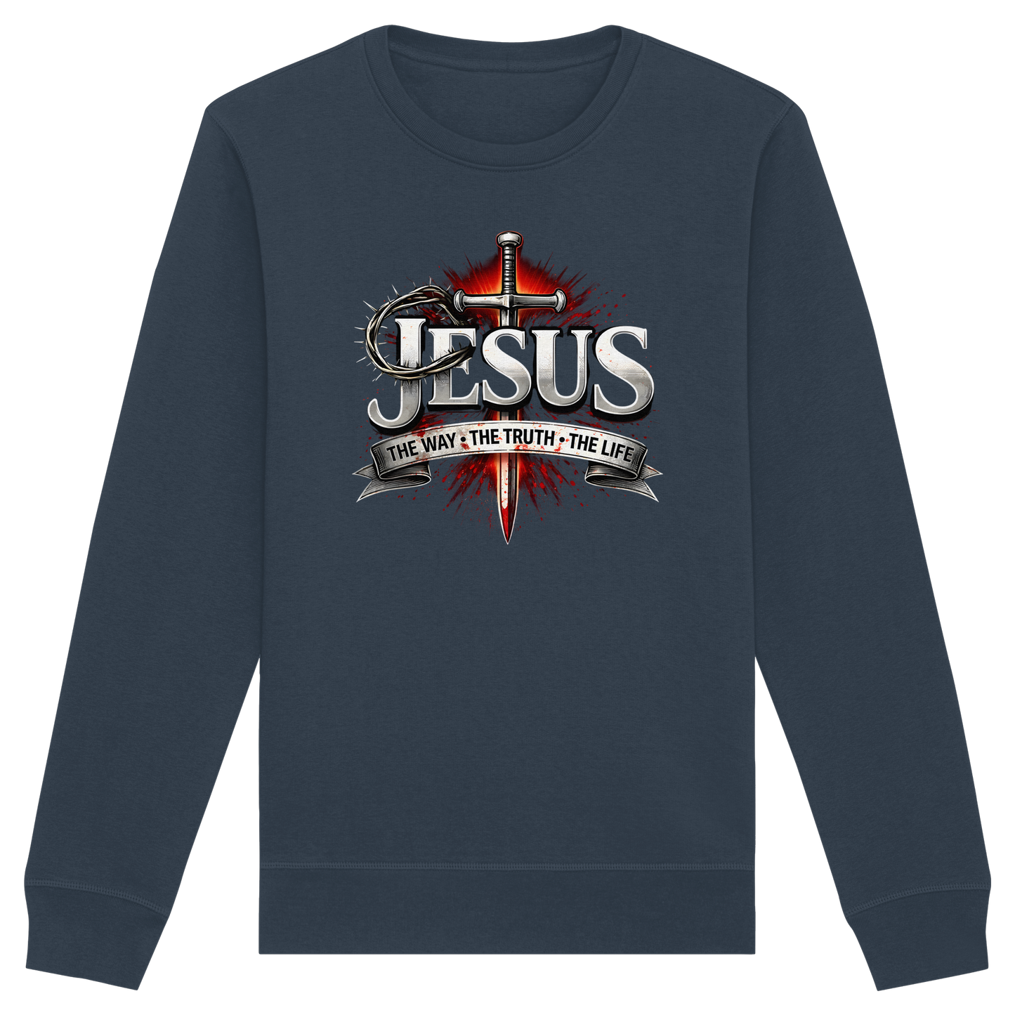 „Jesus: Der Weg, die Wahrheit, das Leben“ mit Schwert und Dornenkrone - Organic Basic Unisex Sweatshirt