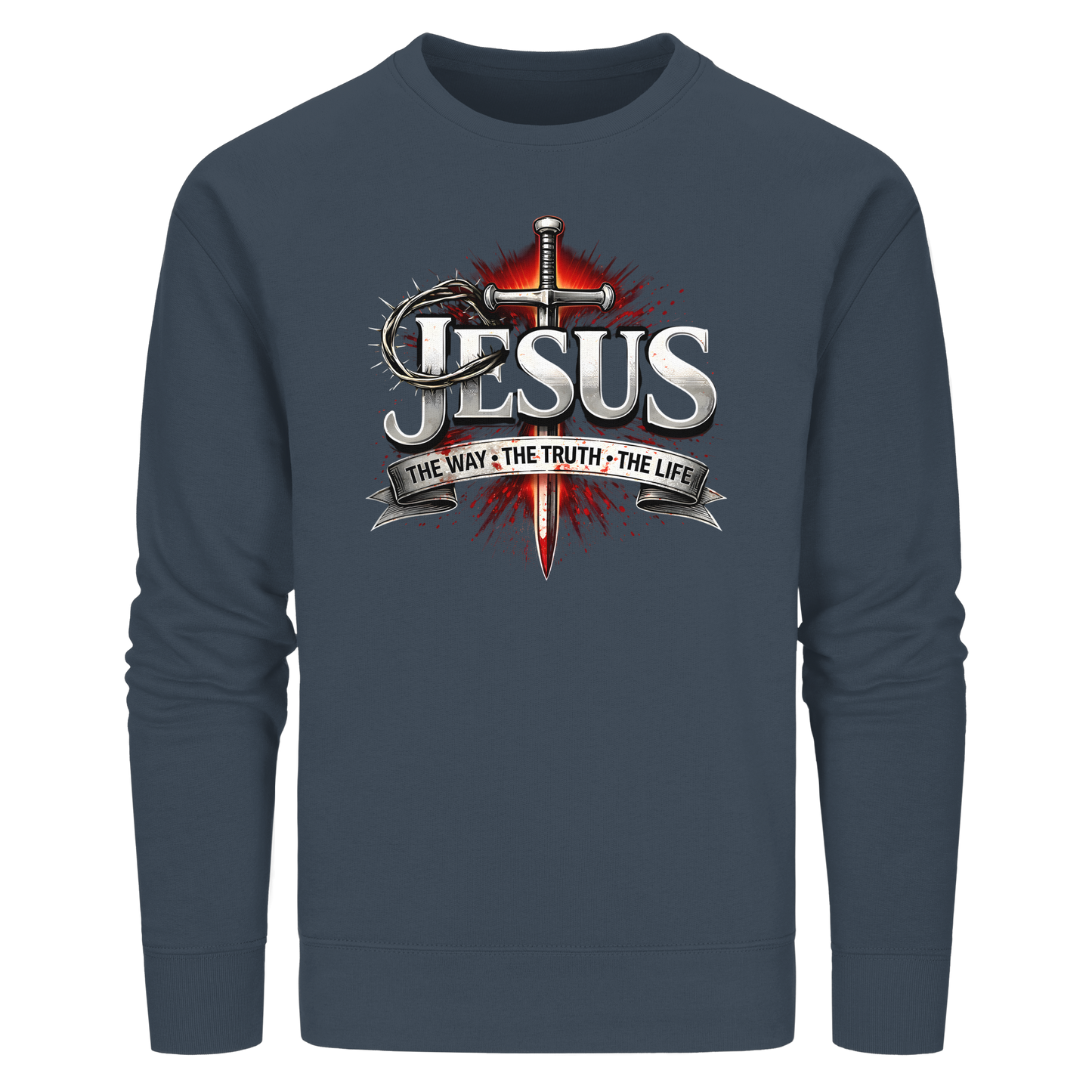 „Jesus: Der Weg, die Wahrheit, das Leben“ mit Schwert und Dornenkrone - Organic Basic Unisex Sweatshirt