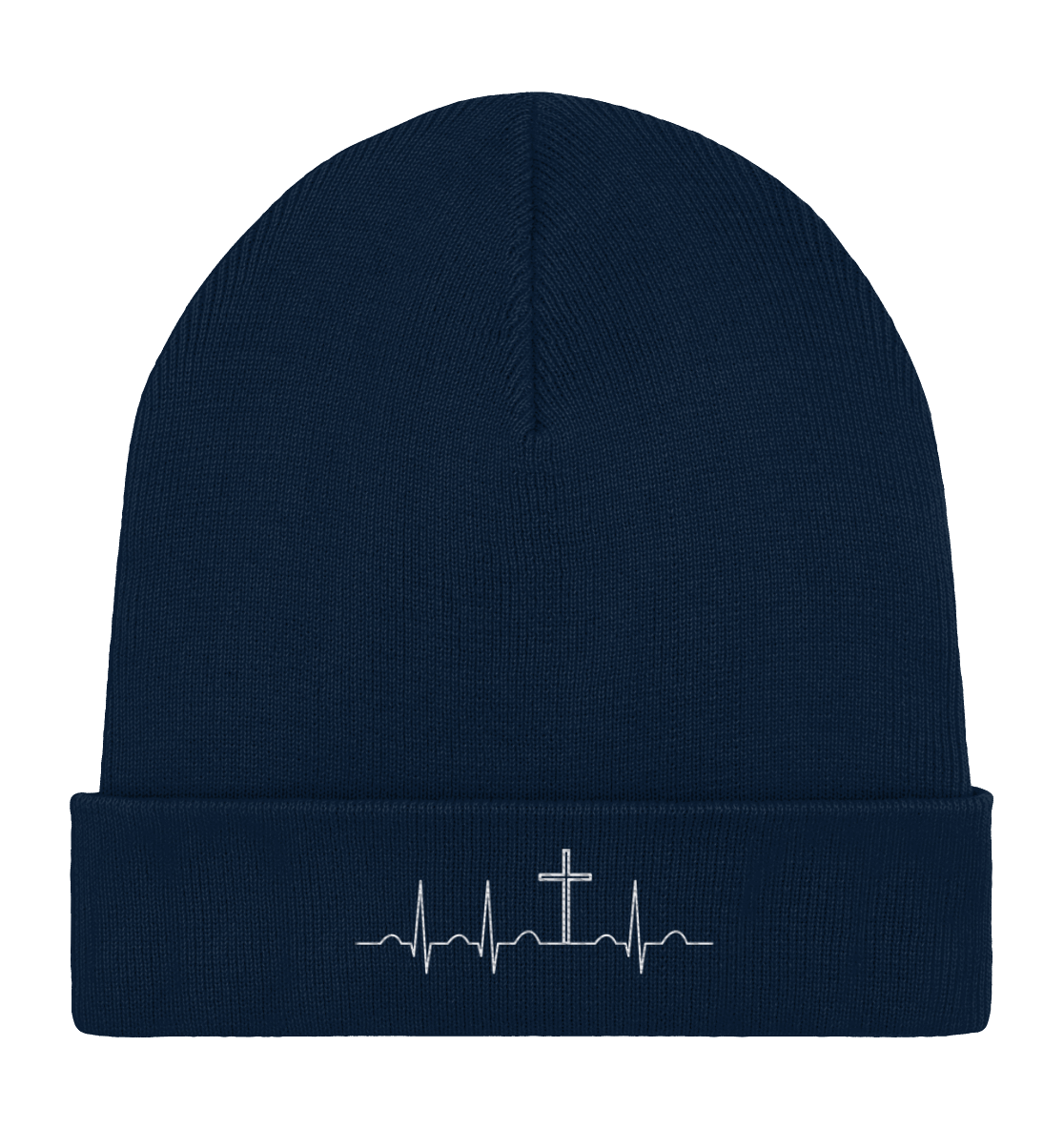 Herzschlag für Jesus (Weiß) - Stick - Organic Rib Beanie
