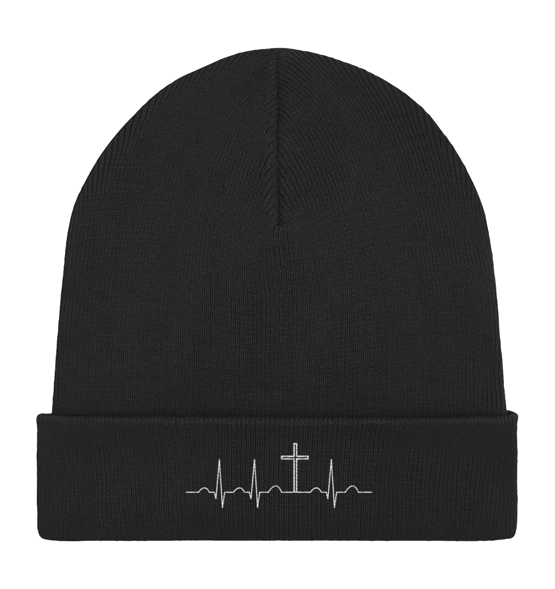 Herzschlag für Jesus (Weiß) - Stick - Organic Rib Beanie