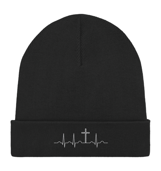 Herzschlag für Jesus (Weiß) - Stick - Organic Rib Beanie