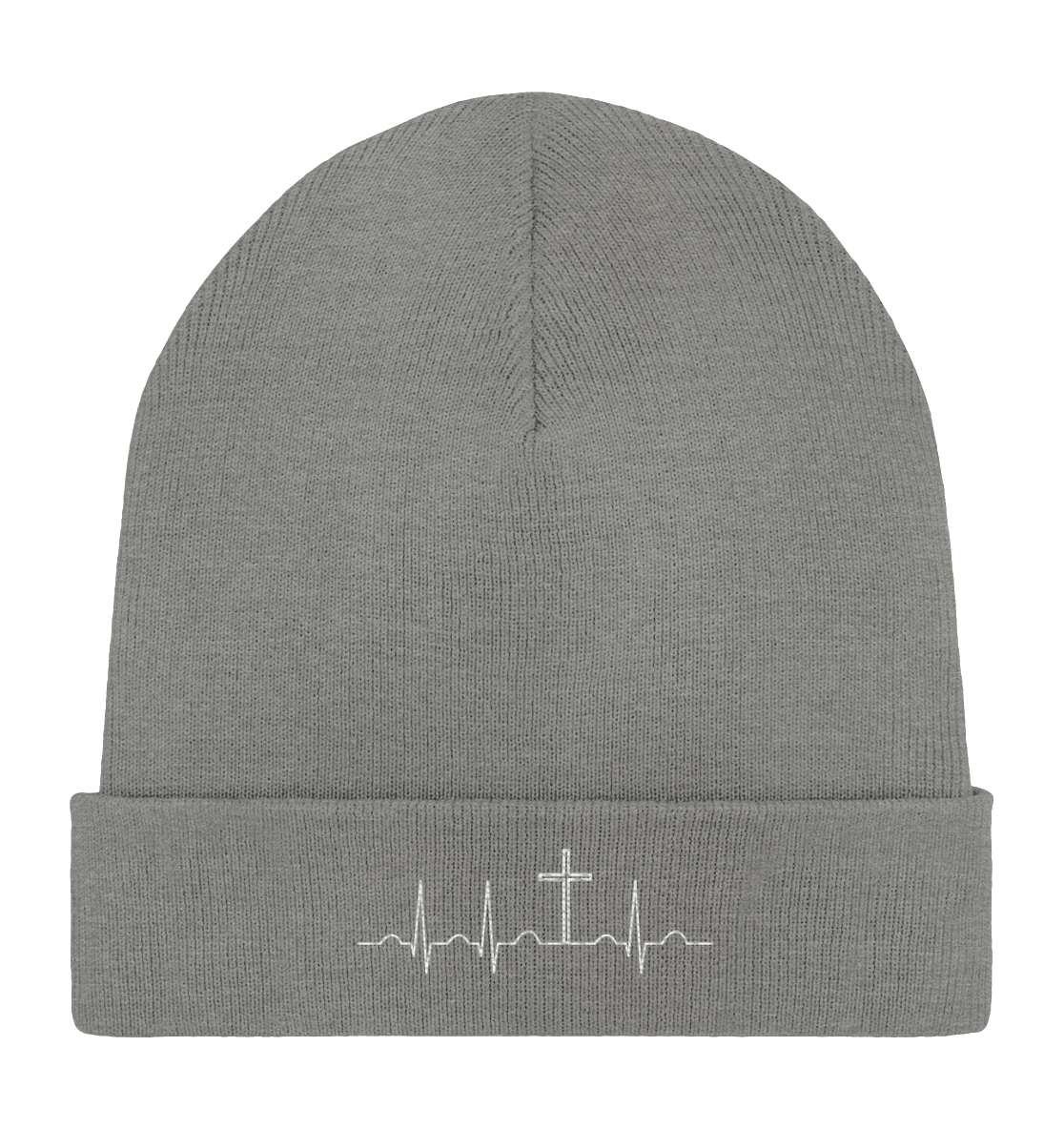Herzschlag für Jesus (Weiß) - Stick - Organic Rib Beanie