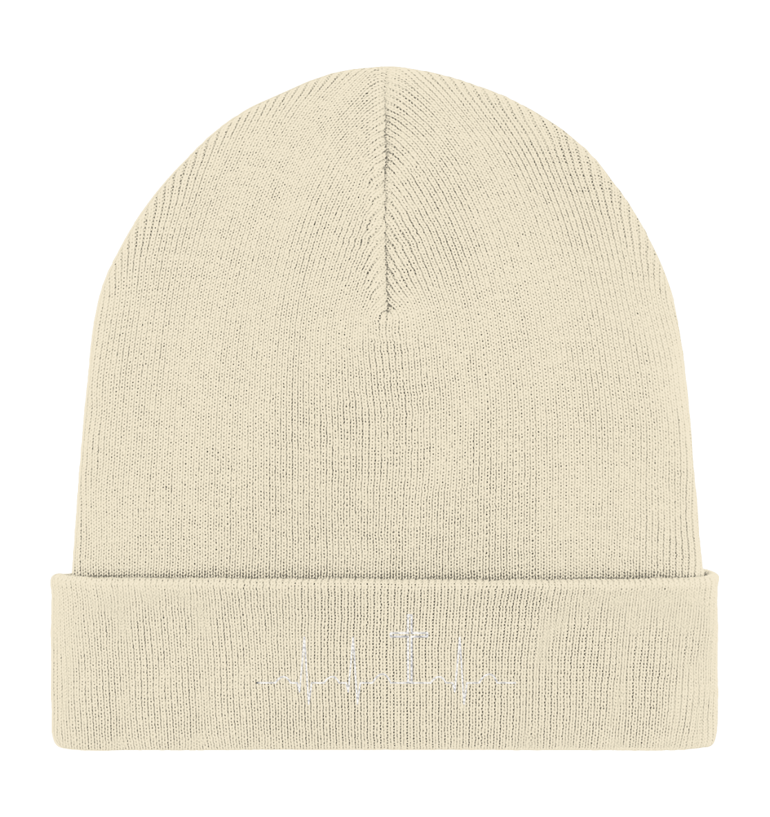 Herzschlag für Jesus (Weiß) - Stick - Organic Rib Beanie