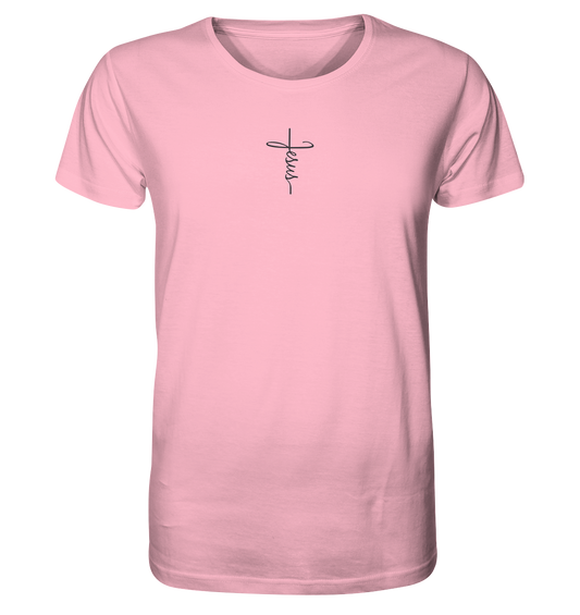 Cross with Jesus Writing - Organic Shirt (Embroidery)