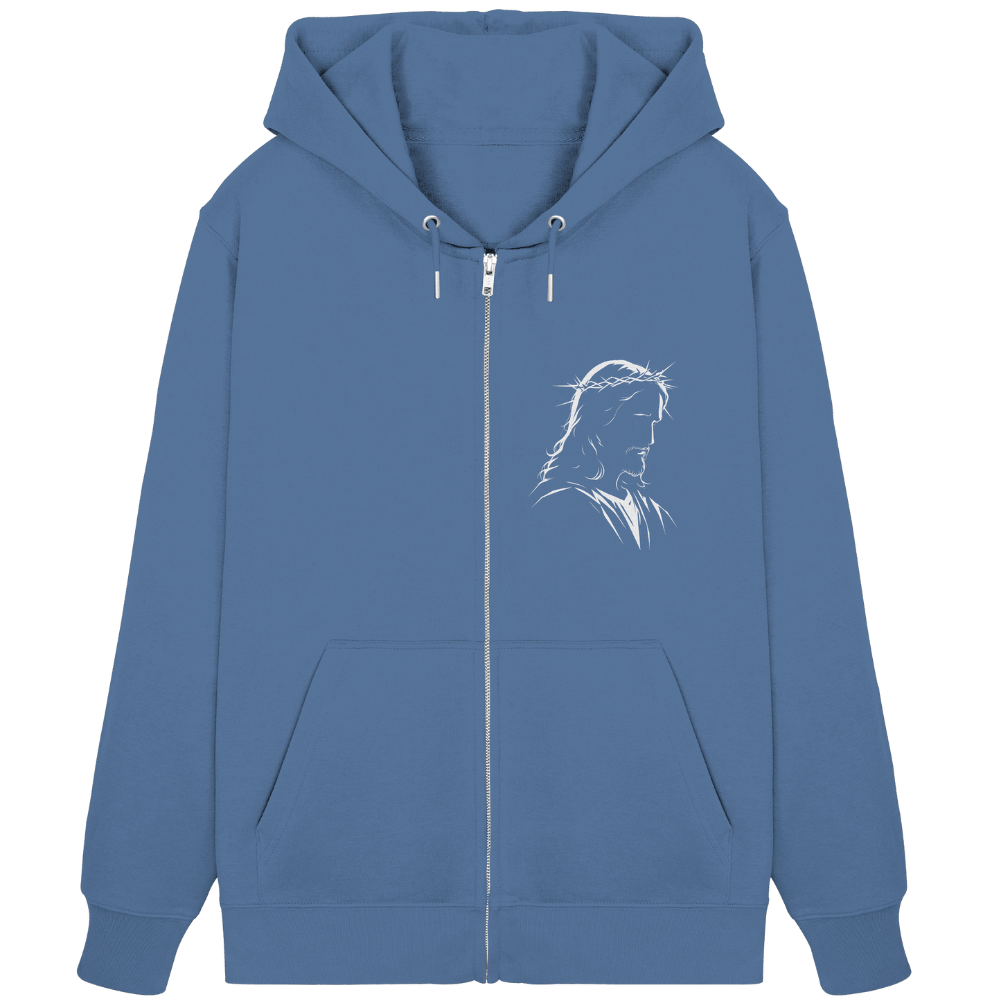 Der Blick des Erlösers – Jesus-Silhouette im Konturdesign | Christliche Kleidung - Organic Zipper