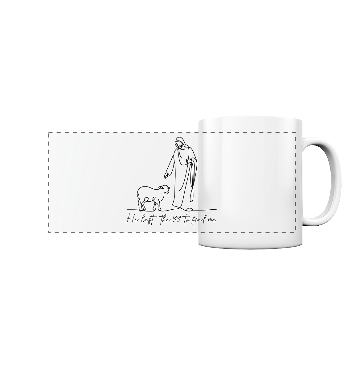 He Left the 99 to Find Me – Kraftvolle Botschaft in minimalistischem Design | Christliche Kleidung - Panorama Tasse